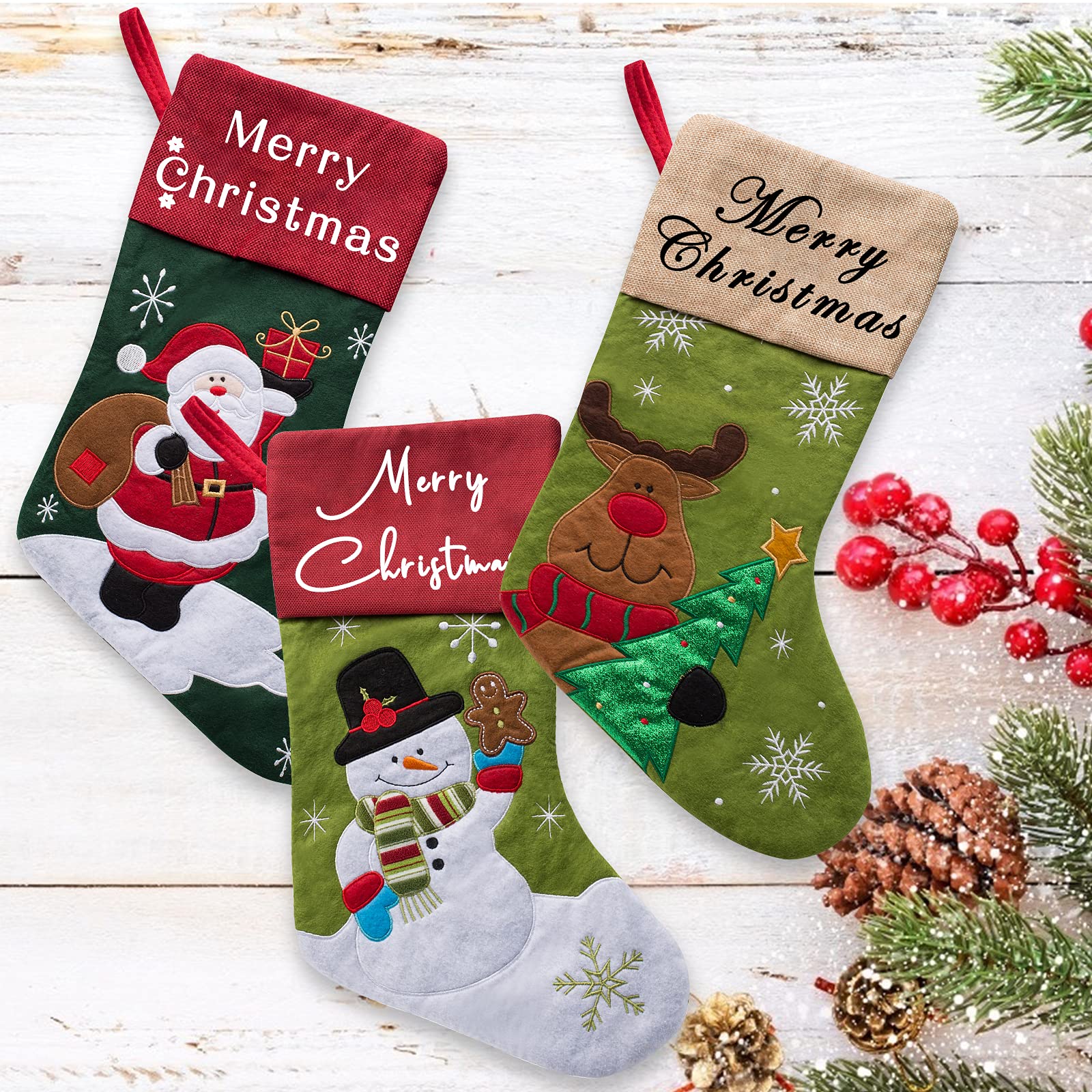 Personalized Christmas Stockings for Kids - Custom Name Santa Candy Stocking Bag (20 Inch) - 1, 2, 3, 4, or 5 Pack - Snowman & Deer Holiday Decor - Perfect for Fireplace Mantel, Tree Decorations & Christmas Gift Giving