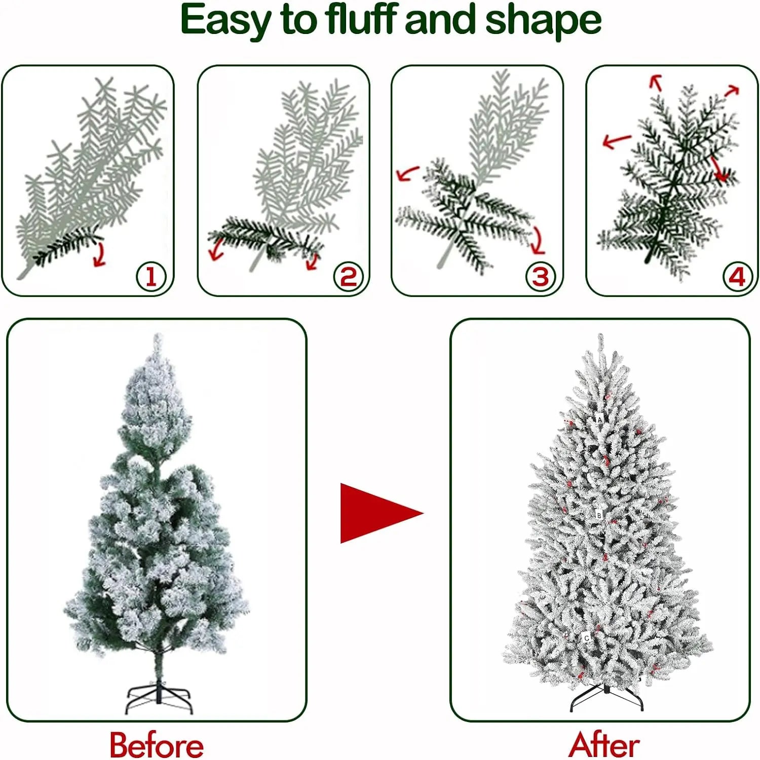 6.5'/7.5' Pre-Lit Snow Flocked Artificial Fir Christmas Tree with Pine Cones & Berries - PVC Branch Tips, Warm White LED Lights, Metal Stand & Hinged Branches for Holiday Home Decor, Office & Christmas Party Decoration