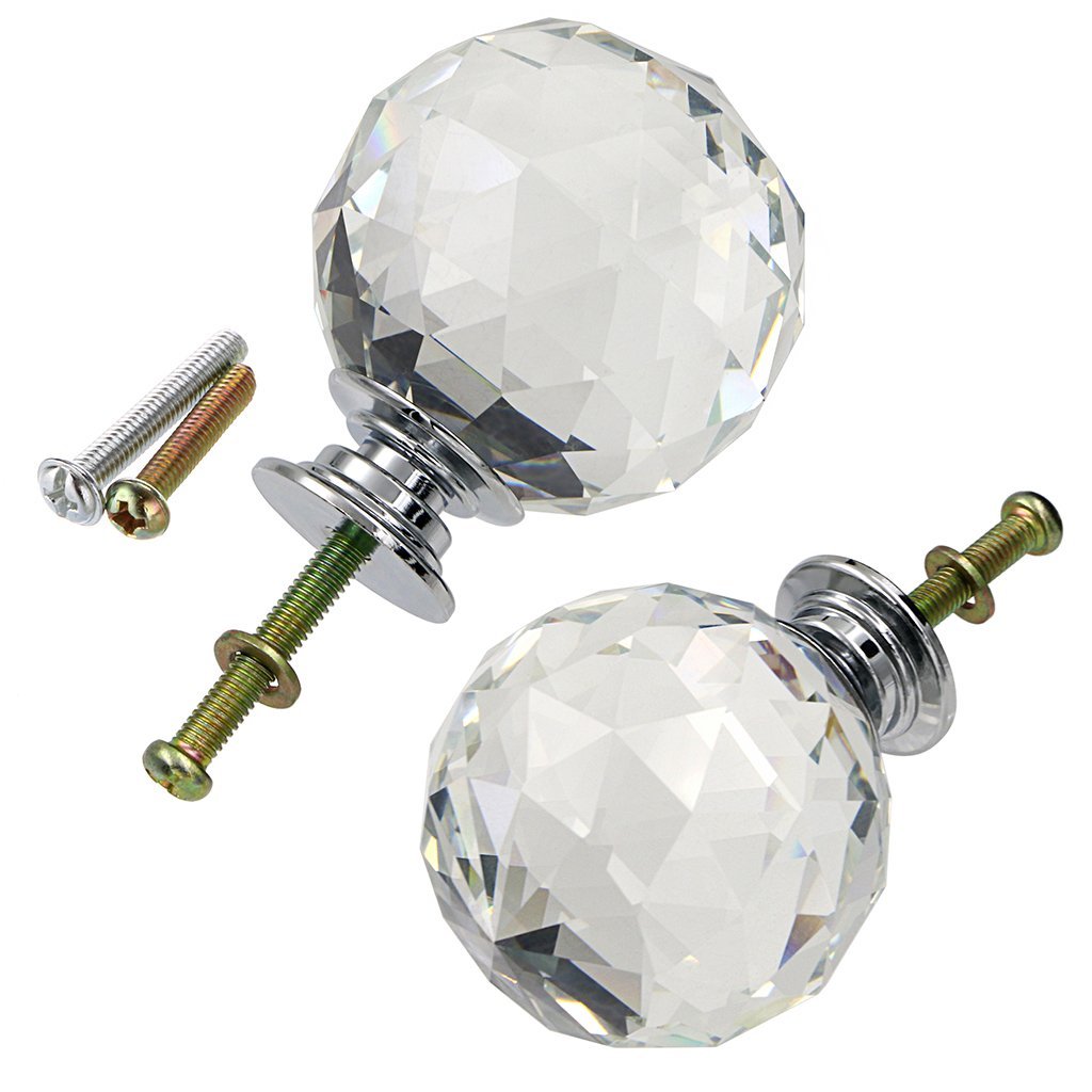 BTSKY® 8-Pack 40mm Round Diamond Clear Crystal Glass Drawer Knobs - Cabinet Pulls & Handles with Screws for Closet, Bathroom, Wardrobe, Dresser & Cupboard - Perfect for Home Organization & Furniture Upgrade
