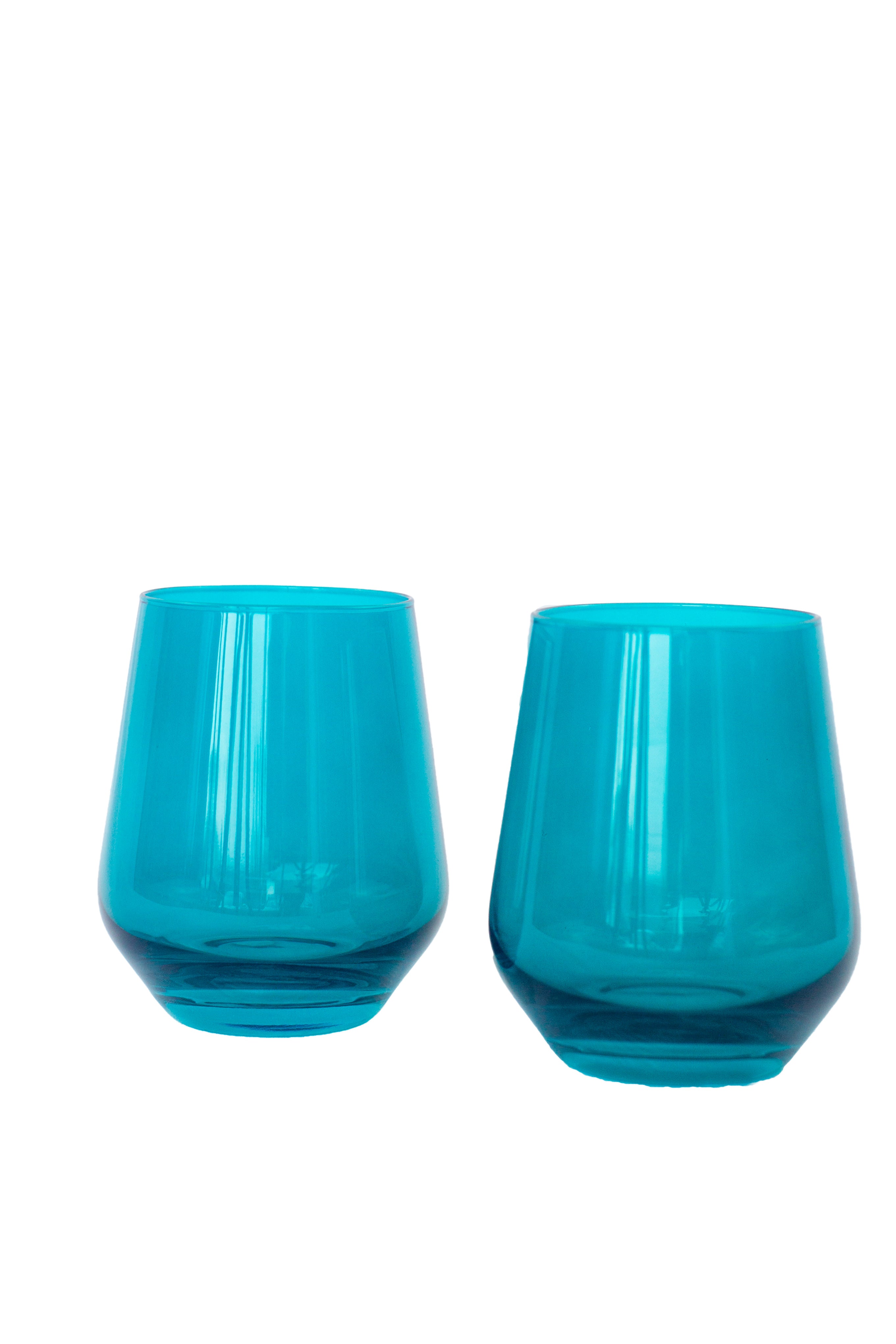 Estelle Stemless Wine Glasses Set of 2 - Teal Colored Unbreakable Crystal Glassware for Red & White Wine - Perfect for Dinner Parties, Wedding Gifts & Home Bar Accessories