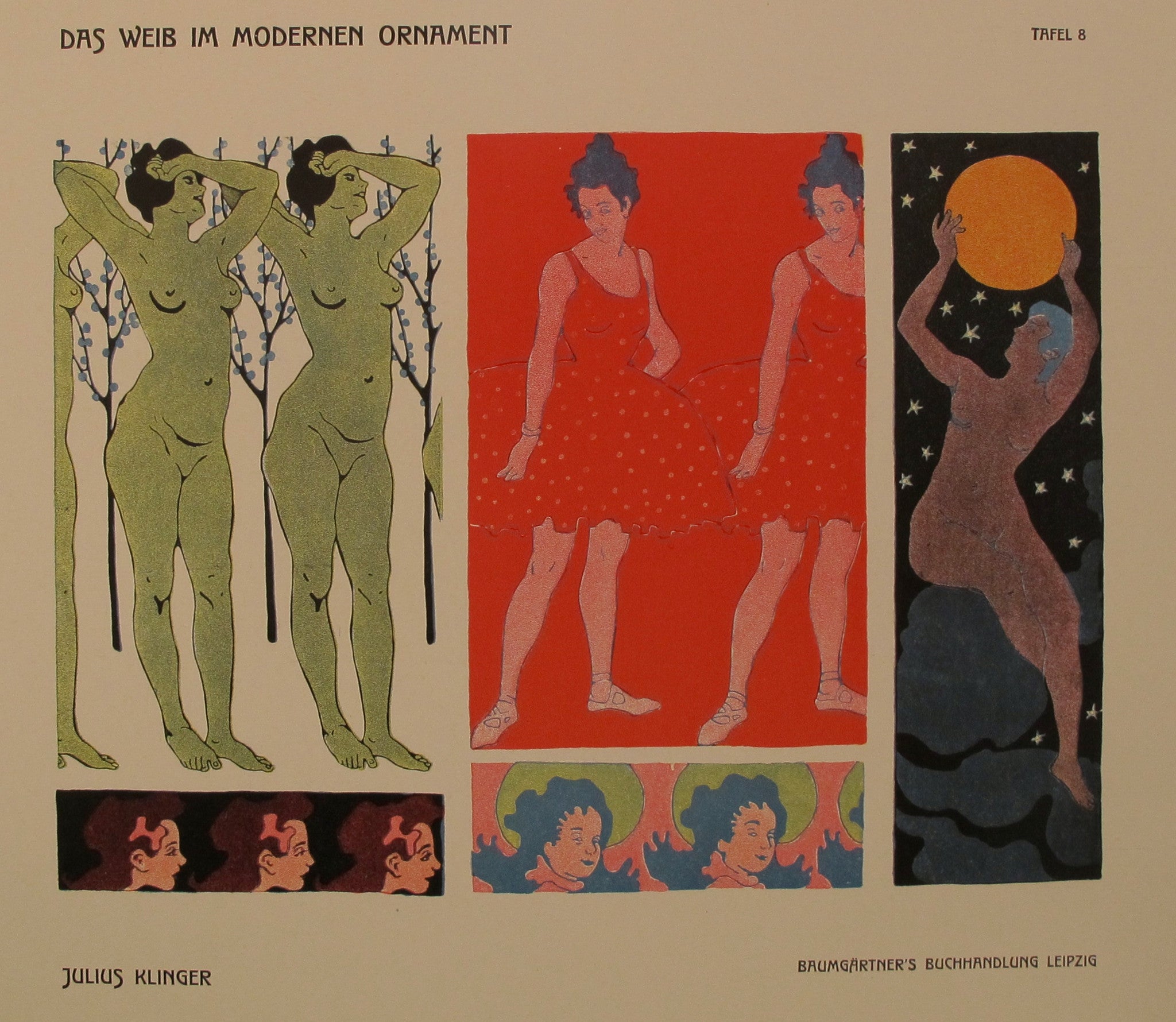 1902 Original German Art Nouveau Poster - Das Weib Im Modernen Ornament Plate 8 by Klinger | Vintage Home Decor & Art Collection Display