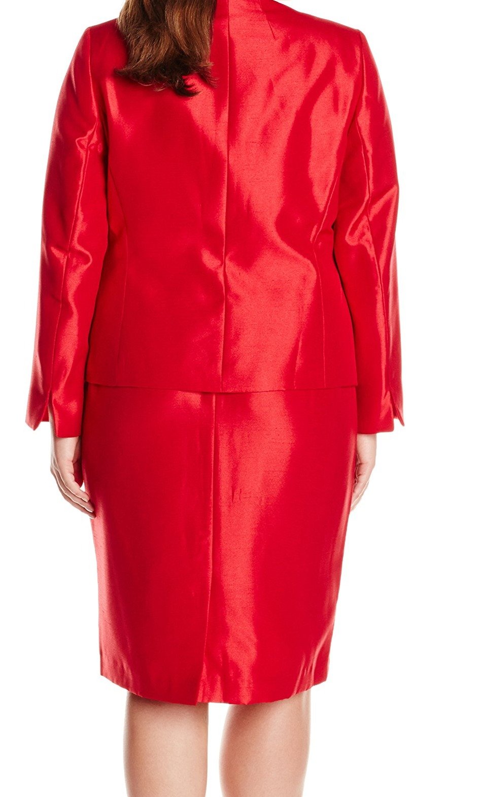 Women's Plus Size 3 Button Collarless Shiny Blazer Jacket & Skirt Set - Elegant Office Wear, Business Formal Outfit for Work & Professional Events