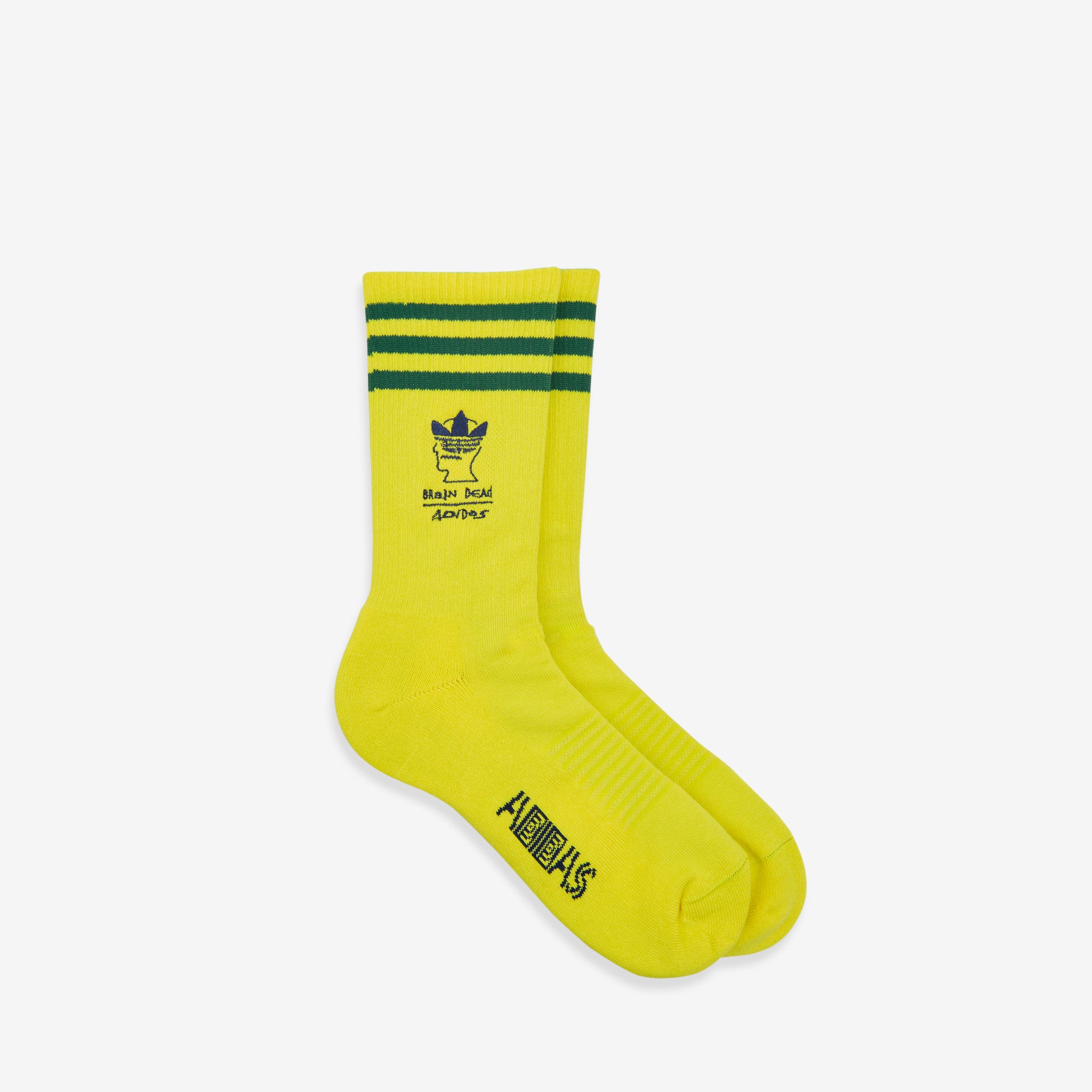 Brain Dead x Socks - Bright Yellow, Amazon Green & Collegiate Navy Color Block Crew Socks - Streetwear Fashion for Men & Women - Perfect for Casual Wear, Sneaker Pairing and Urban Outfits