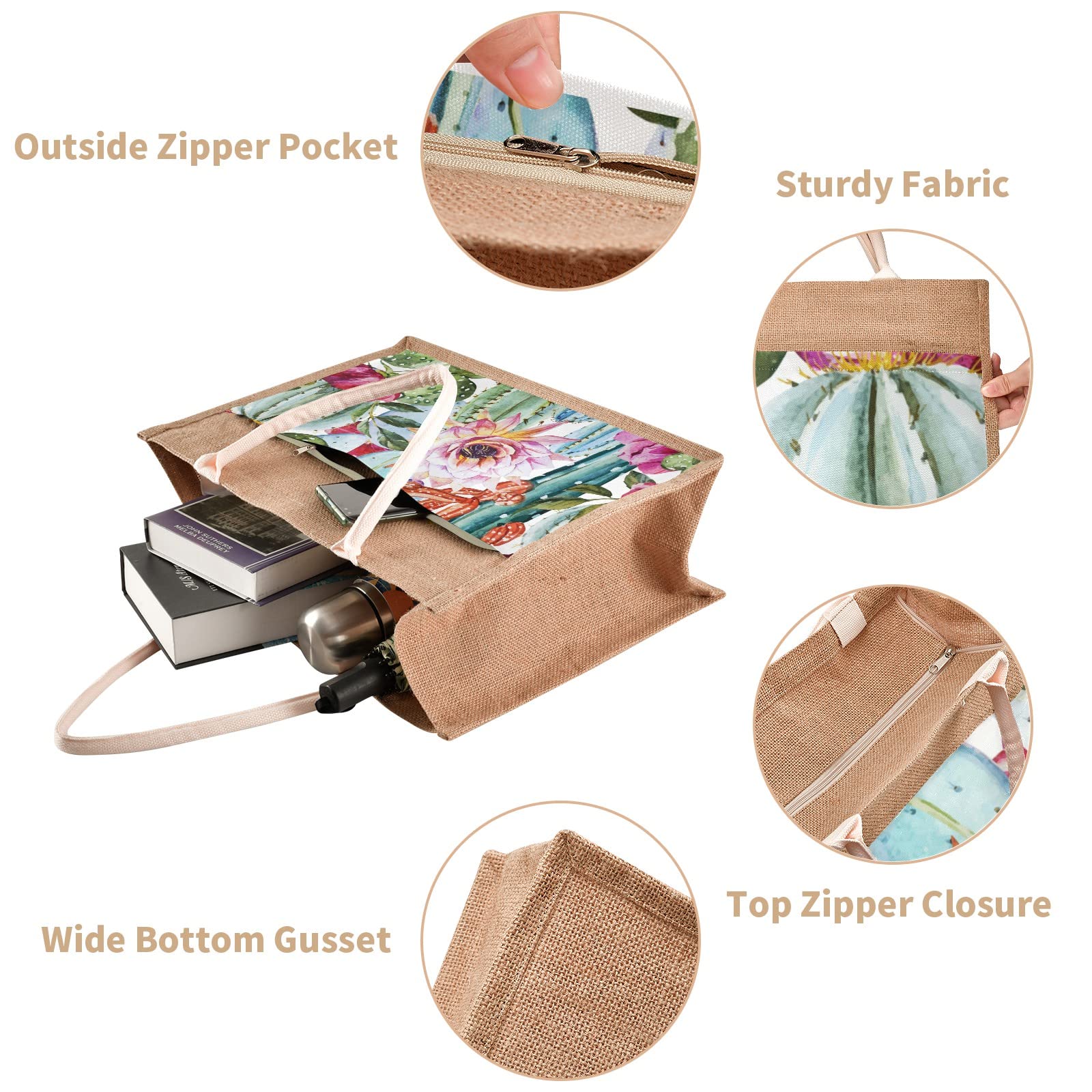 Eco-Friendly Jute Tote Bags with Zipper Closure & Sturdy Handles - 10
