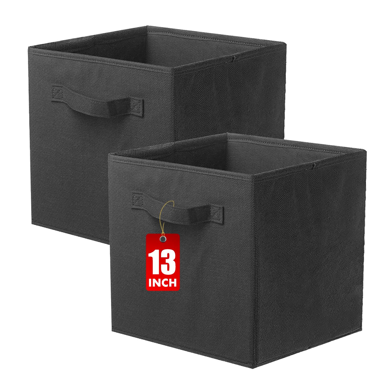 Foldable Fabric Storage Bins & Organizer Cubes - 13x13x13 Inch Closet & Toy Storage Drawers - 2 Pack Black - Perfect for Kids' Room, Nursery, and Home Organization