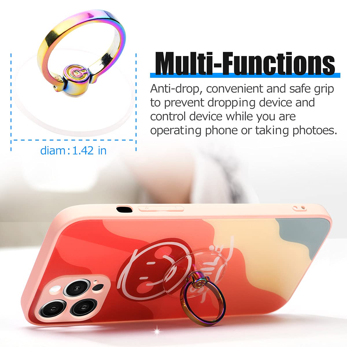 Colorful Phone Ring Holder - Transparent Stand & Finger Grip for Cell Phones (2-Pack, Multi-Color) - Perfect for Hands-Free Viewing, Gaming, and Secure Phone Handling