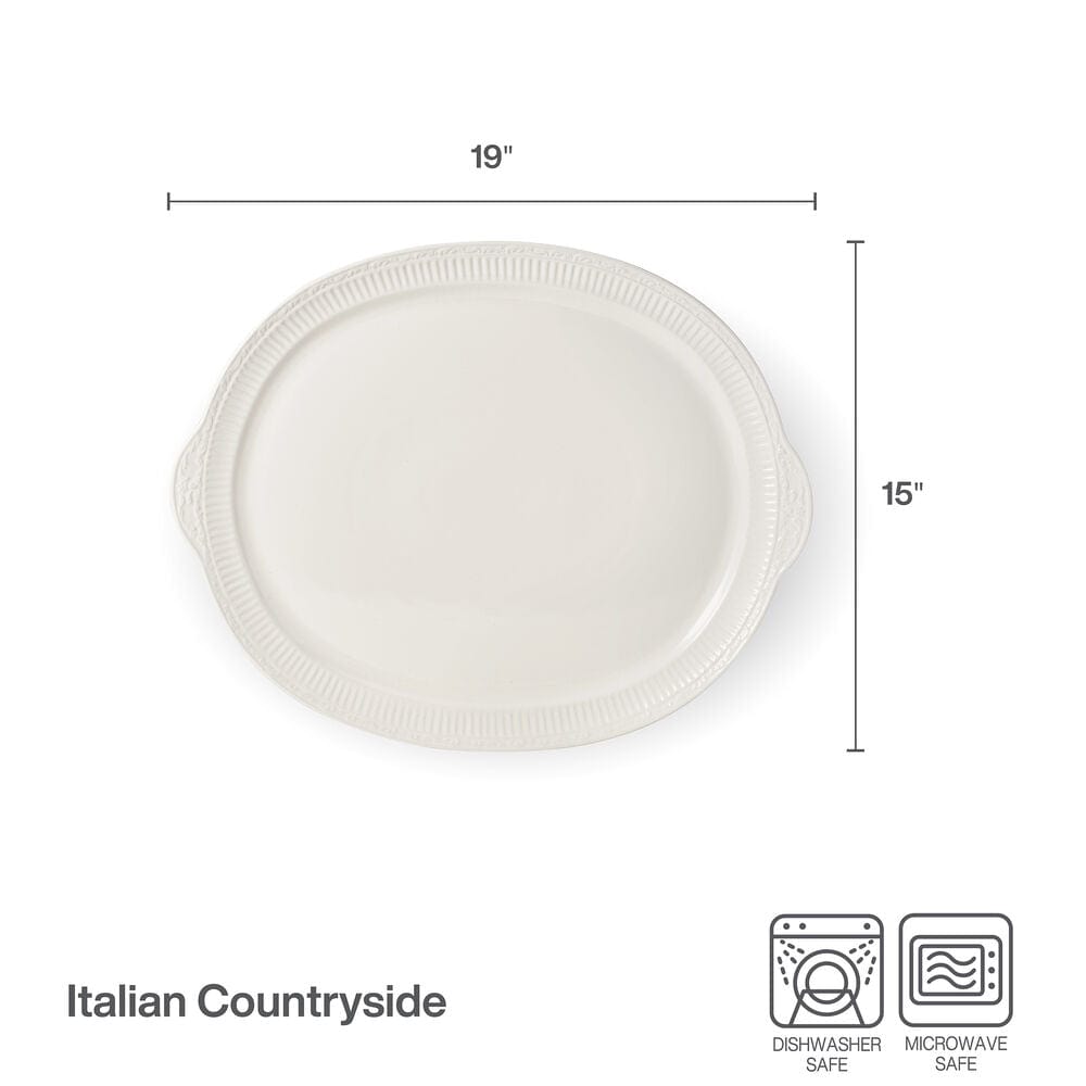 Italian Countryside® Oval Serving Platter with Handles - Perfect for Entertaining, Holiday Dinners & Rustic Table Settings