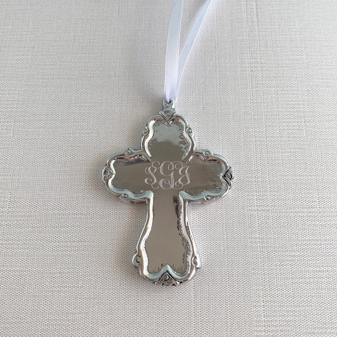 Beatriz Ball BABY Princess Cross Ornament - Elegant Silver-Plated Baby's First Christmas Keepsake - Perfect for Christening Gifts, Nursery Decor & Holiday Tree Ornaments