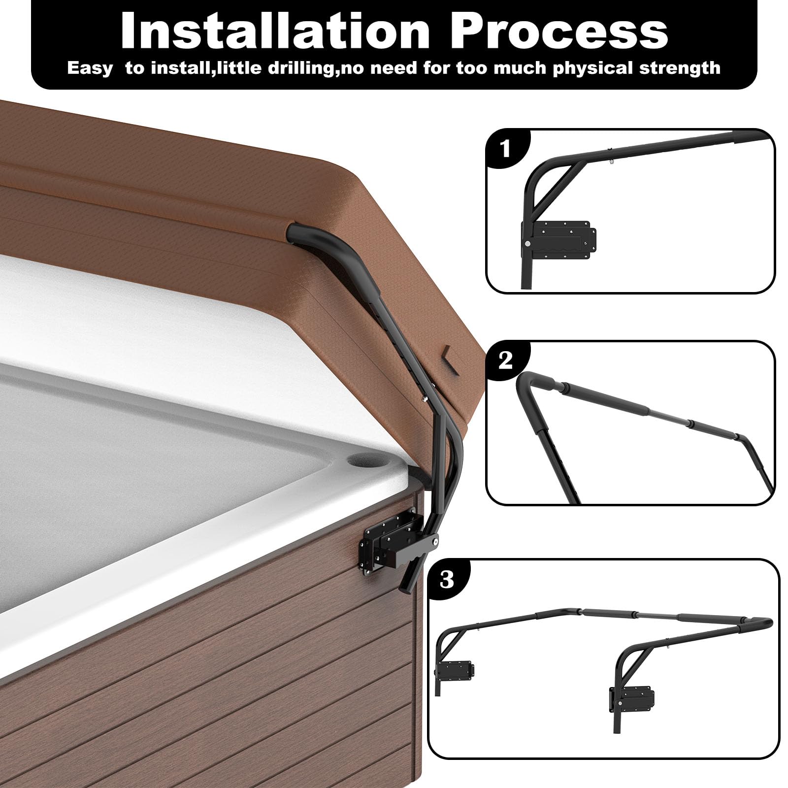 Heavy Duty Spa Cover Lift System - Universal Top Mount Hot Tub Cover Lifter for Easy Removal - Fits Most Spas & Hot Tubs (Perfect for Backyard Relaxation & Winter Protection)