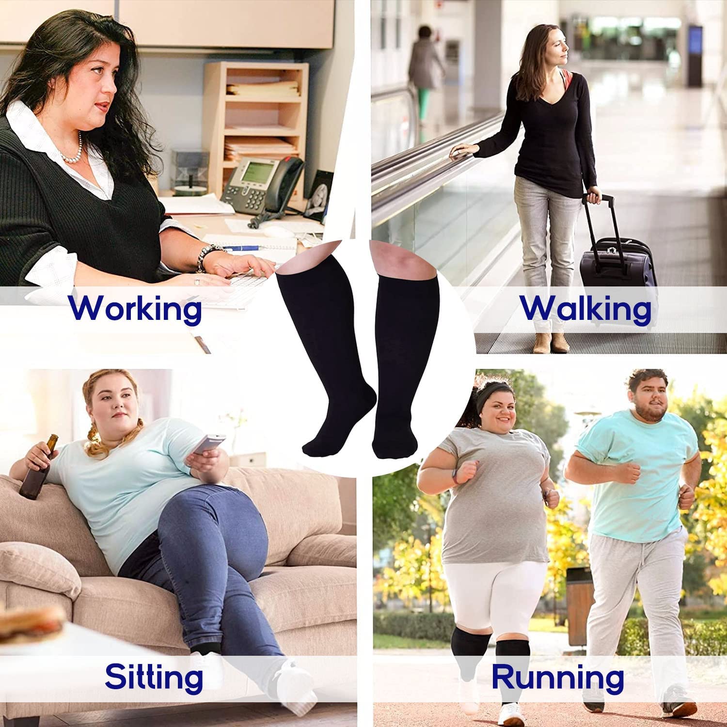FONCBIEN Plus Size Compression Socks 20-30 mmHg for Men & Women - Wide Calf Graduated Support Socks for Varicose Veins, Swelling Relief - Breathable Flight Travel & Nursing Socks for All-Day Comfort