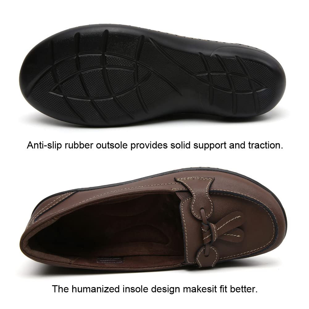 Women's Maichal Slip-On Loafers - Comfortable Leather Tassel Dress Shoes for Work, Office & Casual Wear