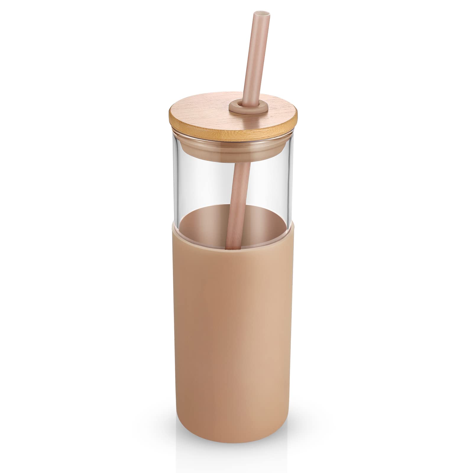 24oz Glass Tumbler with Bamboo Lid & Silicone Sleeve - BPA Free Reusable Water Bottle with Straw - Perfect for Iced Coffee, Smoothies, and Office Hydration