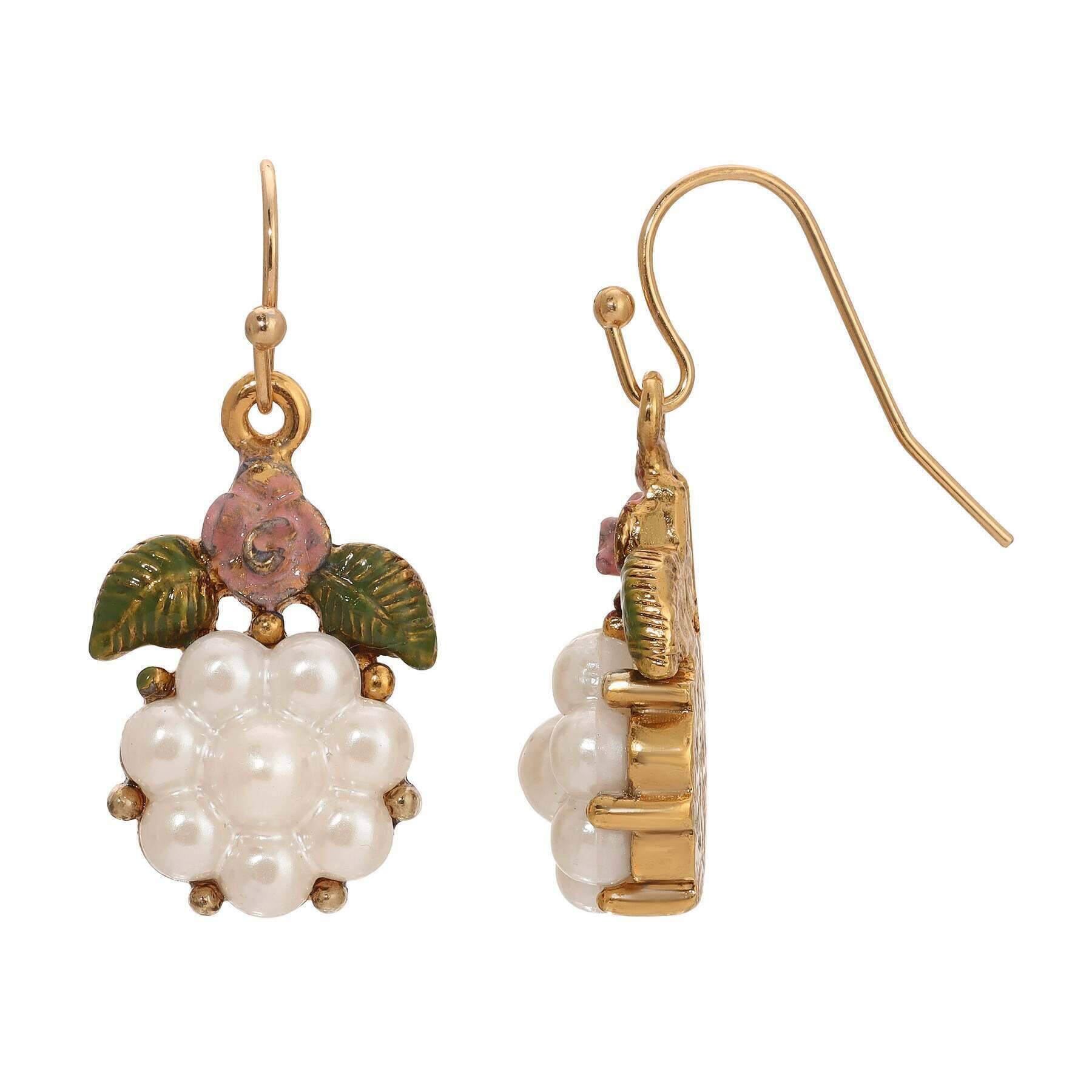1928 Jewelry Pearly Eden Pink Rose Enamel Faux Pearl Drop Earrings for Women - Vintage Style Dangle Earrings for Party, Wedding & Special Occasions