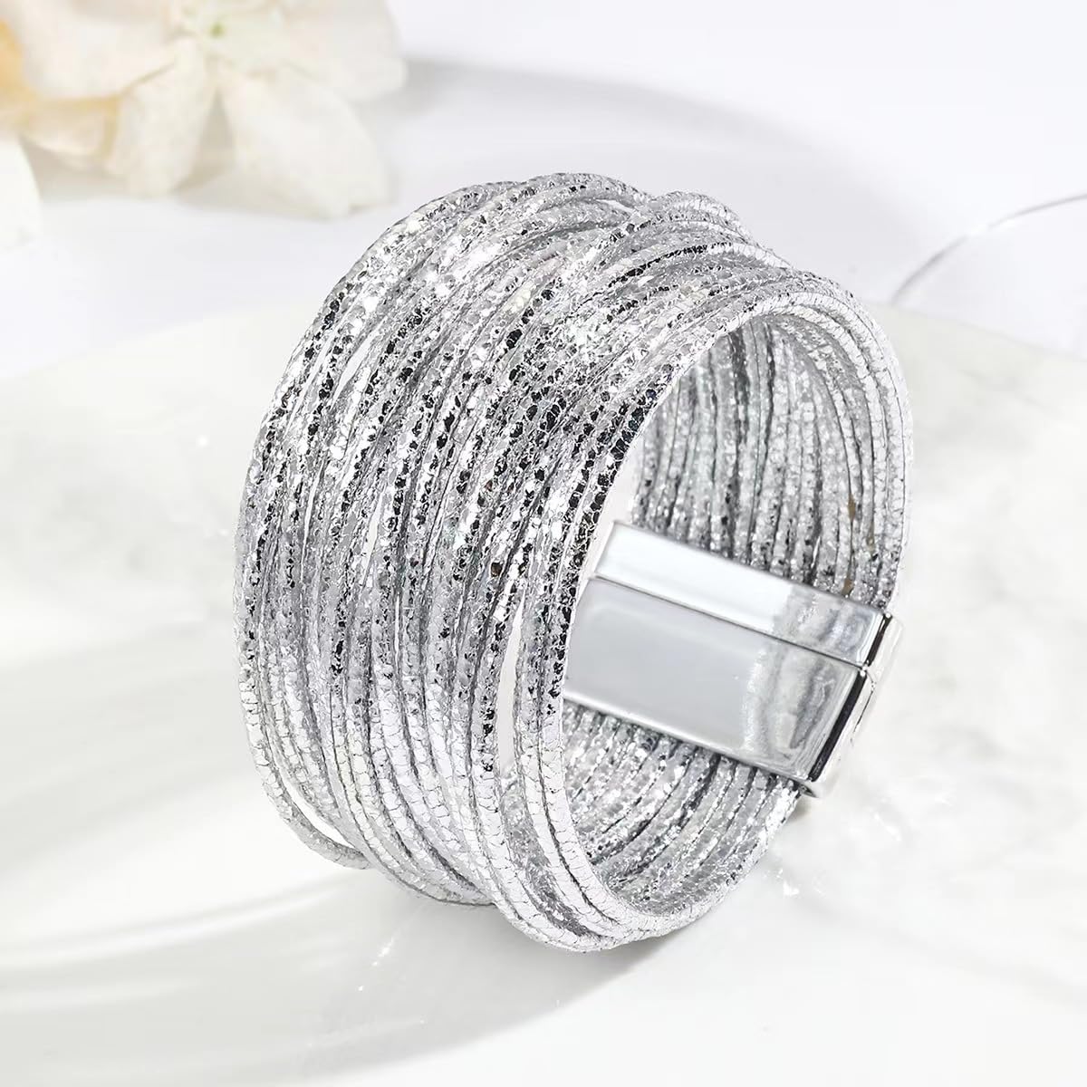 Handmade Boho Leather Wrap Bracelet for Women - Sparkly Braided Multilayer Cuff Bangle Wristband - Perfect for Festival, Beach, Party & Everyday Boho Chic Style