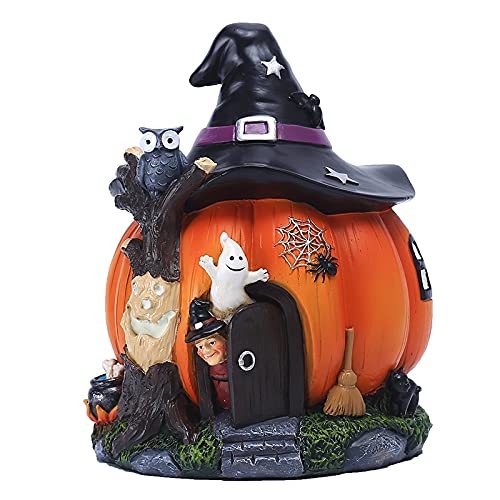 BAOZ Halloween Resin Pumpkin & Haunted House Decor - Spooky Witch Pumpkin House Ornament for Halloween Party, Home, and Outdoor Decorations