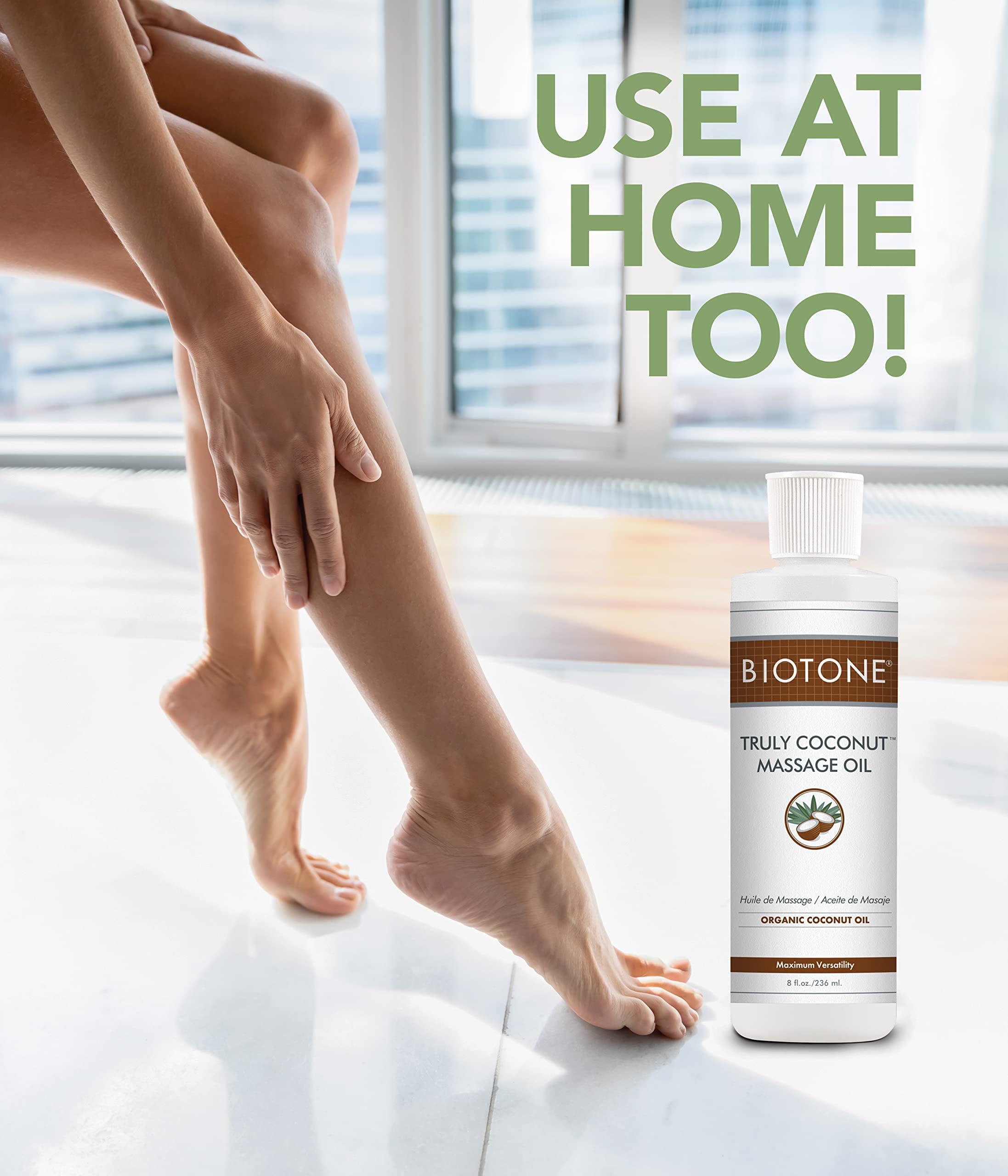 BIOTONE Truly Coconut Massage Oil with Organic Coconut Oil - Deep Relaxation & Tension Relief, Lightweight & Long-Lasting Formula for Massage Therapy, Aromatherapy & Body Care - Easy Wash-Out for Spa, Home & Professional Use