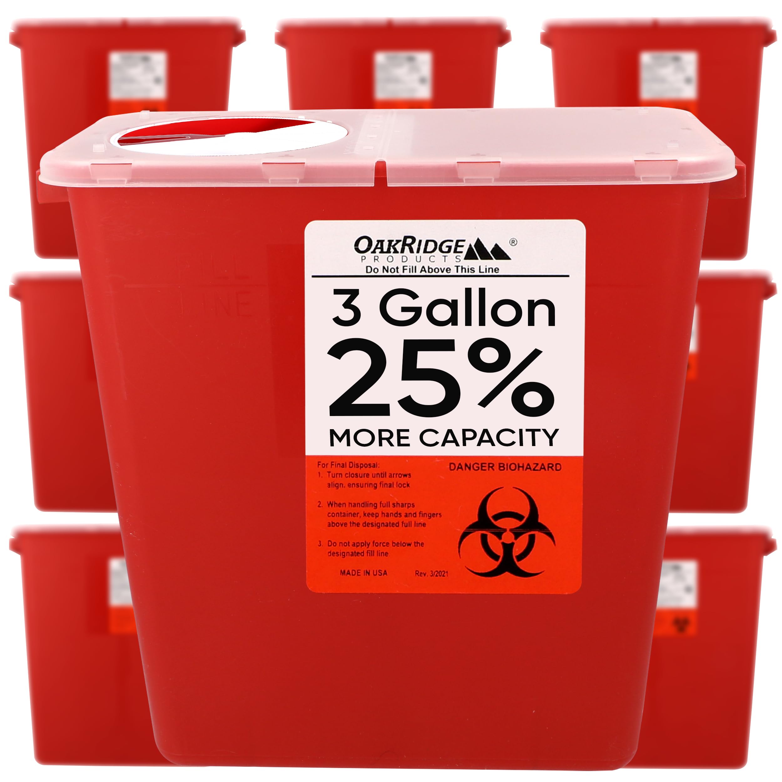 Oakridge Products 3 Gallon Large Sharps Container (10-Pack) - CDC Certified Biohazard Needle & Syringe Disposal with Rotating Lid - Ideal for Home Use, Medical Offices & Clinics - Safe Needle Disposal Solution for Diabetics, Tattoo Artists & Healthcare Professionals