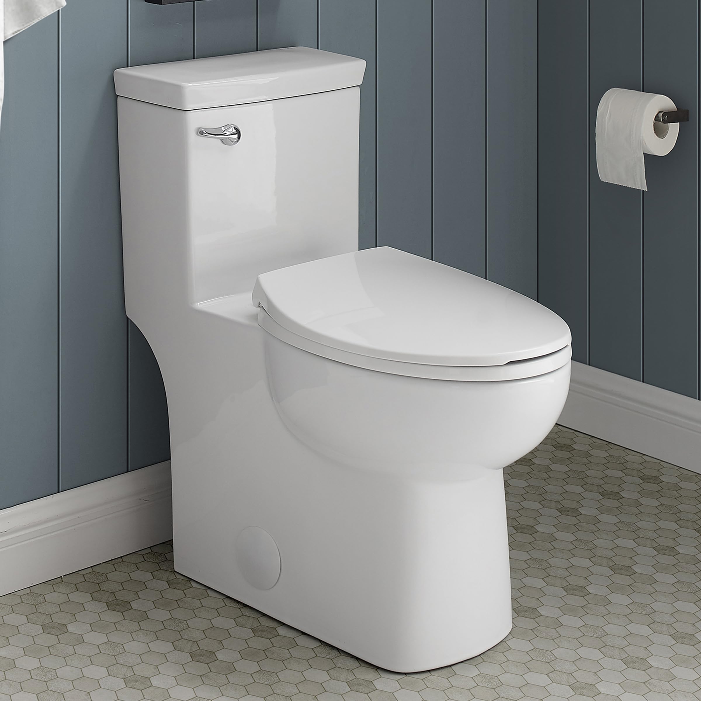 Swiss Madison SM-1T116 Classe One Piece Toilet - 1.28 GPF Water Efficient, Front Flush Handle, Glossy White - Perfect for Modern Bathrooms & Small Spaces