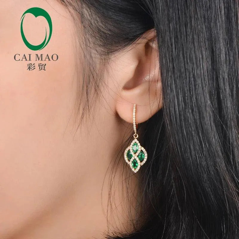 14K Yellow Gold Natural Emerald & Diamond Drop Earrings for Women - Romantic Anniversary & Engagement Jewelry Gift - Perfect for Weddings, Parties & Special Occasions