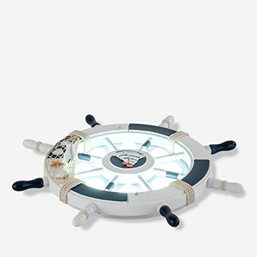 Nautical 8-Bulb LED Flush Mount Ceiling Light with Wood Shade - Modern Flushmount Lighting for Boys Room, Kids Bedroom & Kindergarten - White | Perfect for Coastal, Nautical or Children's Themed Decor