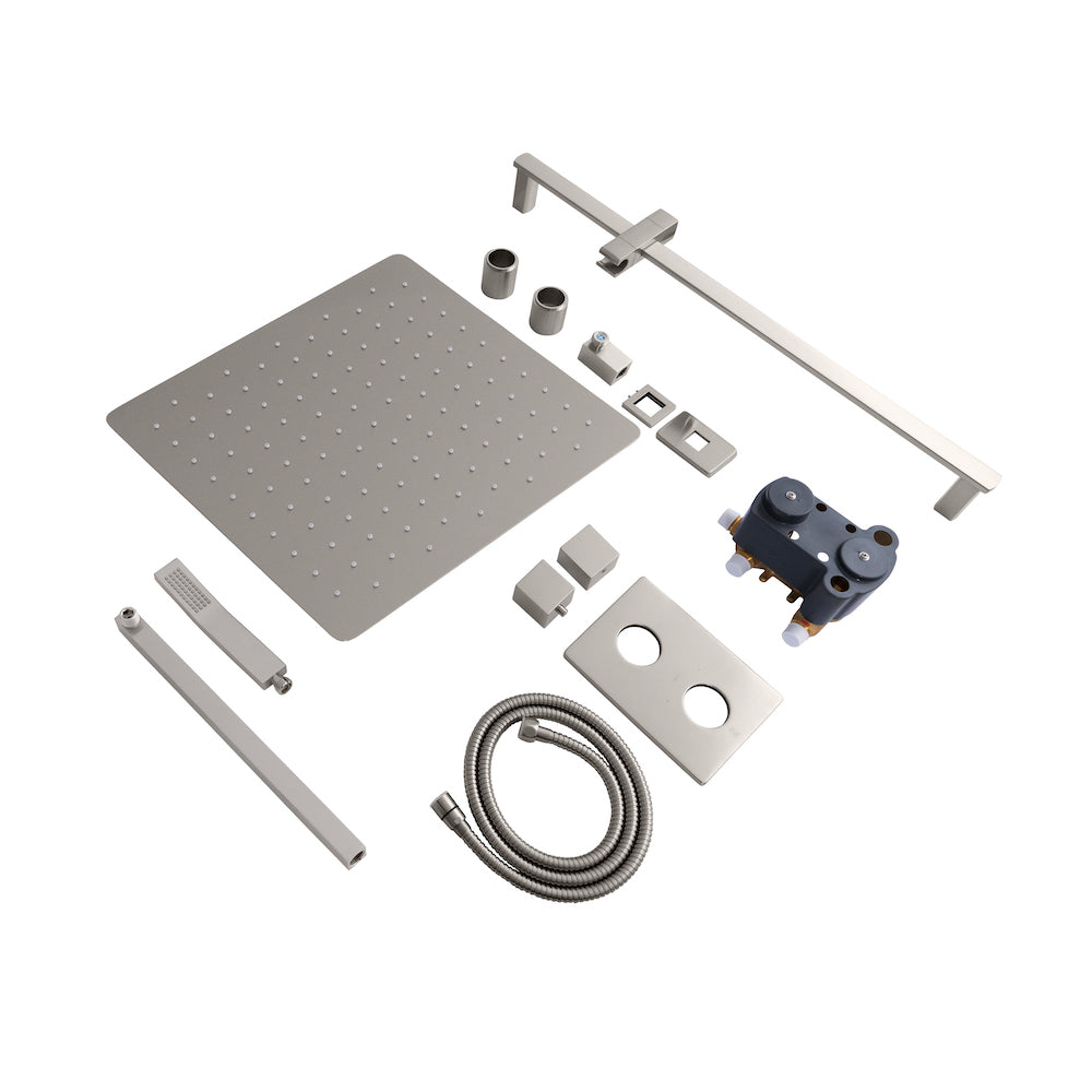 ZLINE Crystal Bay Thermostatic Shower System in Brushed Nickel Finish - Pressure Balance Valve, Rainfall Showerhead & Handheld Sprayer - Perfect for Modern Bathroom Renovations & Spa-Like Shower Experience (CBY SHS T2 BN)