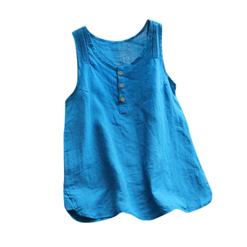 Women's Plus Size Linen T-Shirts - Casual Sleeveless Vintage Loose Blouse & Vest Top for Summer | Perfect for Beach Outings, Casual Wear, and Layering