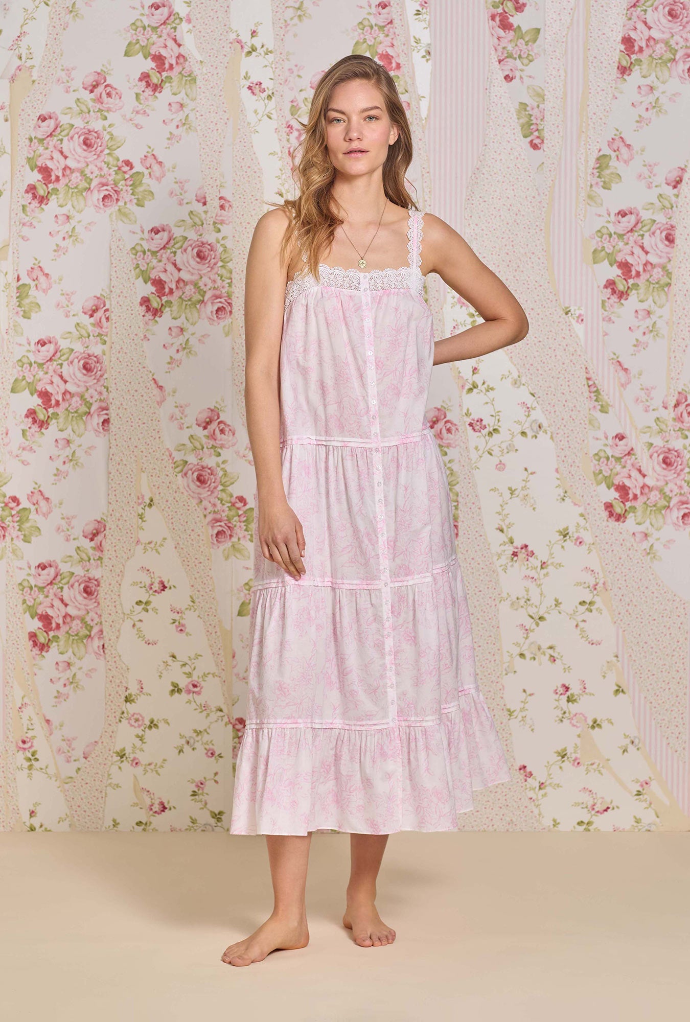 Camille Blush Bloom Cotton Lawn Nightgown - Soft & Breathable Sleepwear for Women | Perfect for Summer Nights & Relaxing at Home