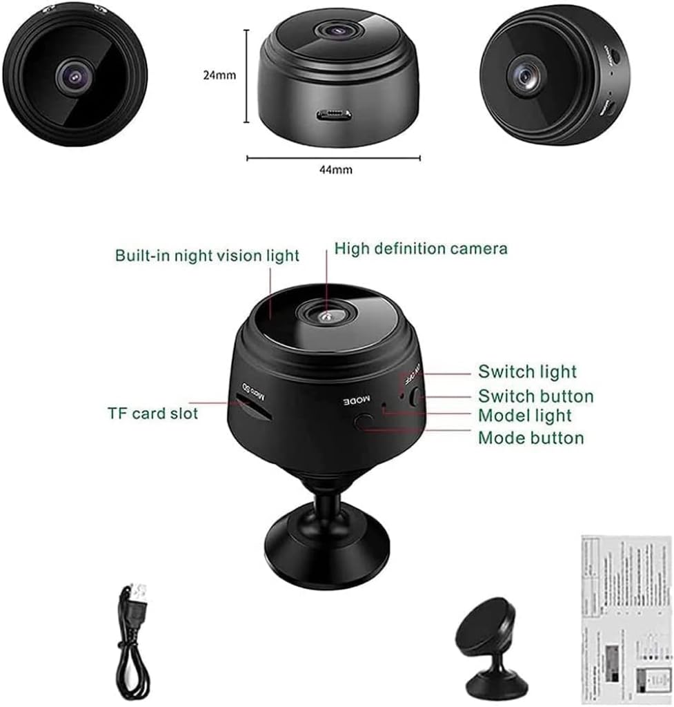 Camtrix Magnetic Mini Security Camera 1080p HD Wireless - Night Vision, Motion Detection, Covert Surveillance with App - Ideal for Home, Office, and Indoor Security Monitoring (1 Pack)