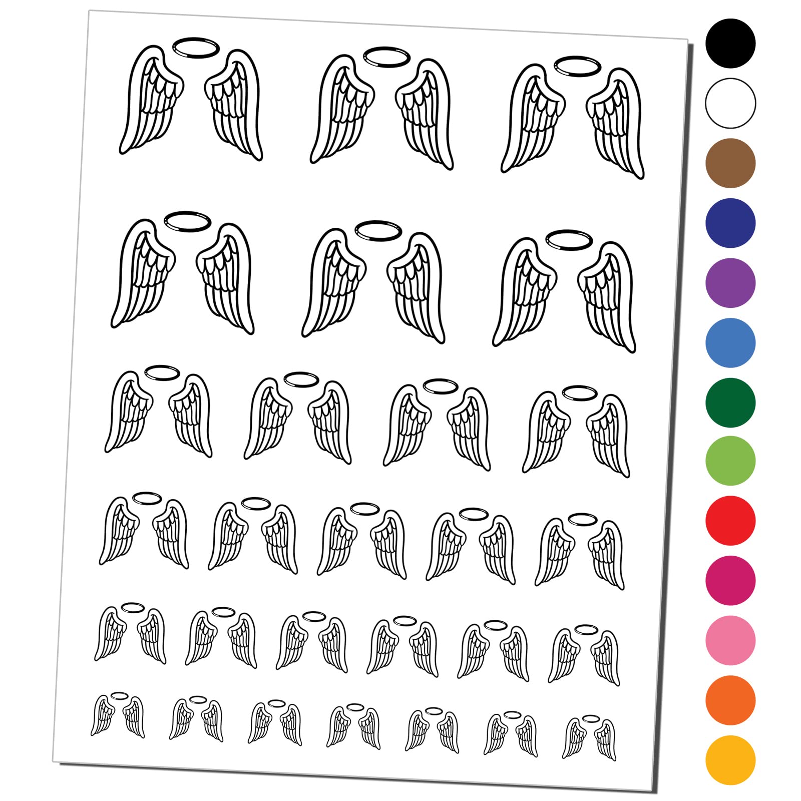 Angel Wings with Halo Temporary Tattoo - Waterproof Fake Body Art Set - Black (1 Sheet) for Halloween Costumes, Cosplay & Festival Body Decorations