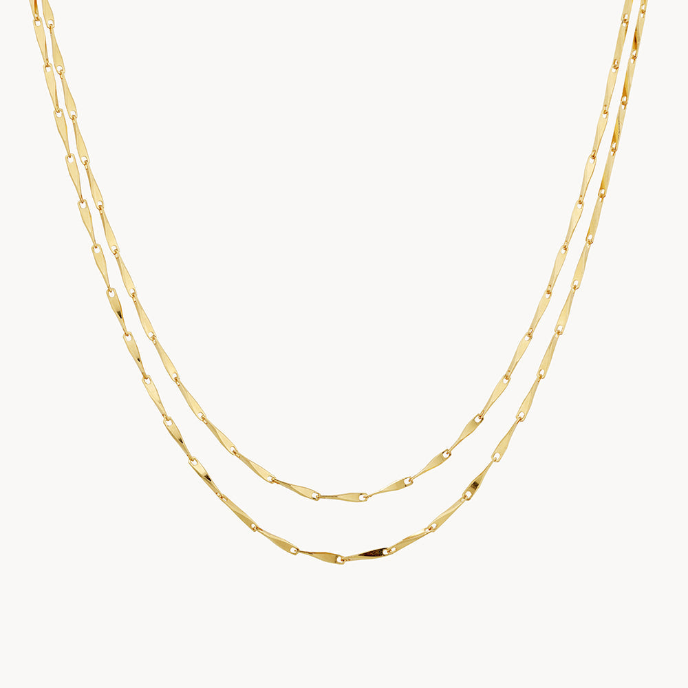 14K Gold Double Twist Bar Link Chain Necklace for Women - Elegant Layered Jewelry for Everyday Wear & Special Occasions