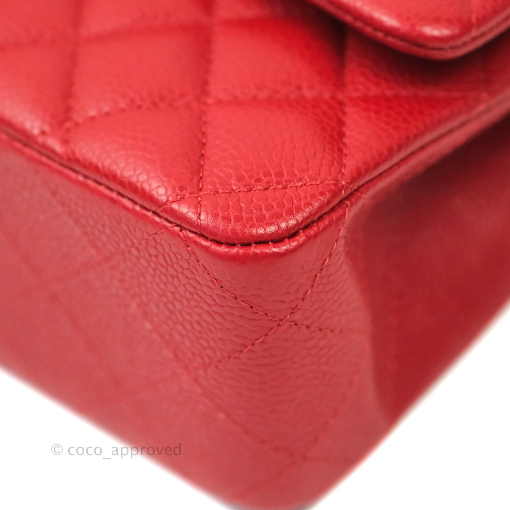 Chanel Classic Medium Double Flap Bag in Red Caviar Leather with Silver Hardware - Luxury Designer Handbag for Women, Perfect for Parties, Work & Everyday Use