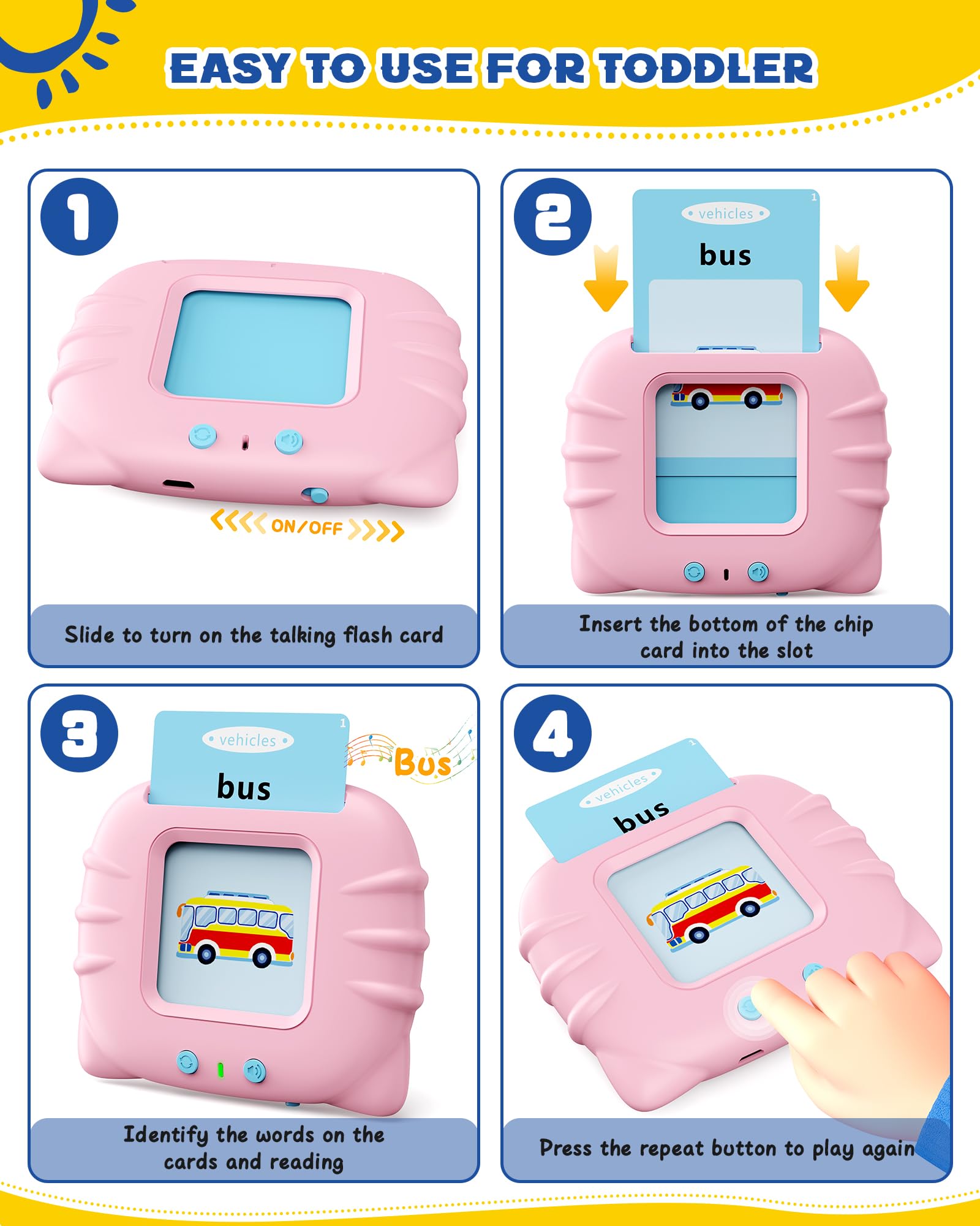 Bravokids Talking Flash Cards for Toddlers - 112 Double Sided Preschool Learning Toys | Interactive Educational Sensory Toys for Boys & Girls Ages 1-6 | Perfect Gift for Kids (Pink) - Ideal for Early Childhood Development & Homeschooling Activities