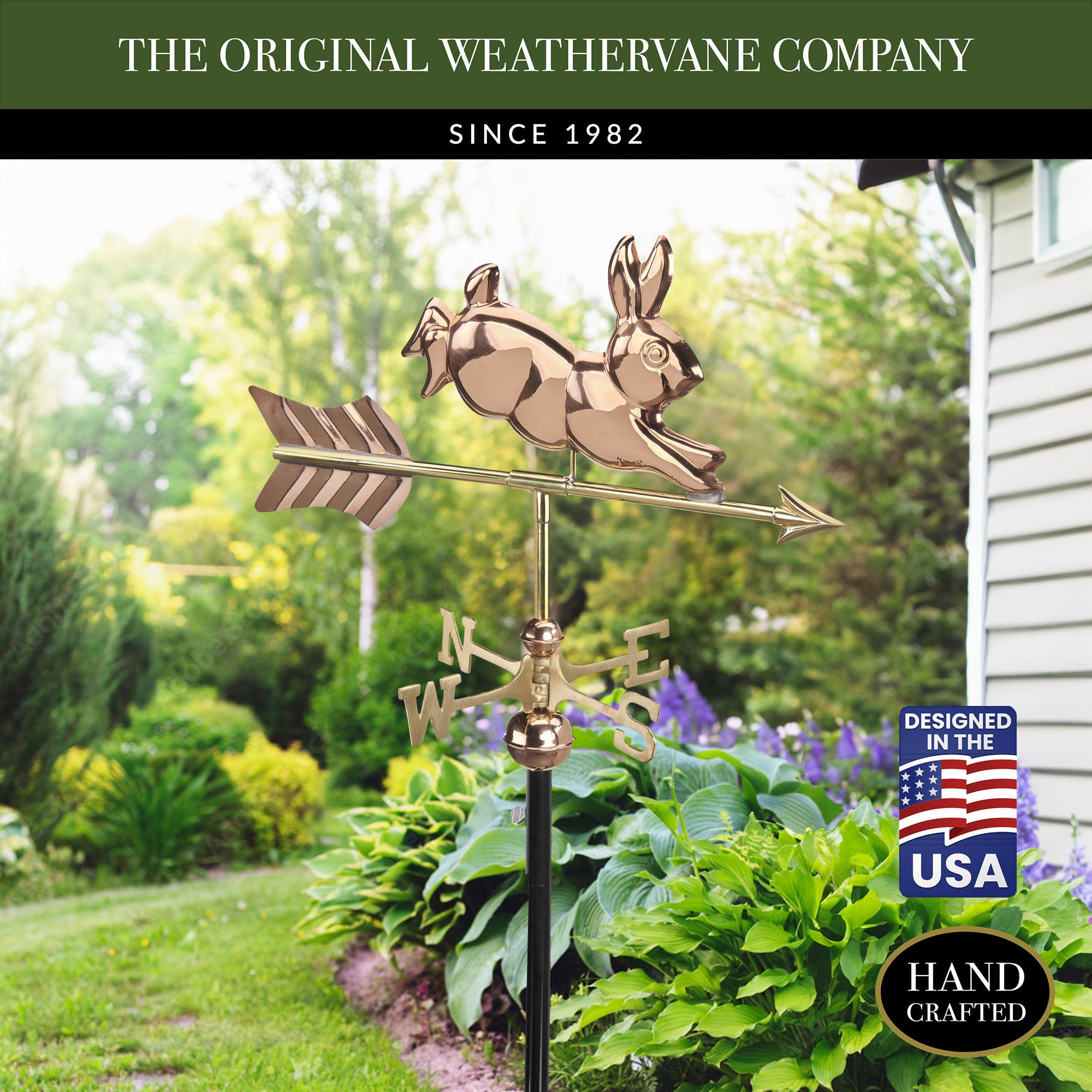 Vintage Rabbit Garden Weathervane - Handcrafted Copper Outdoor Decor for Yard & Garden - Perfect for Farmhouse, Cottage, or Rustic Home Decoration