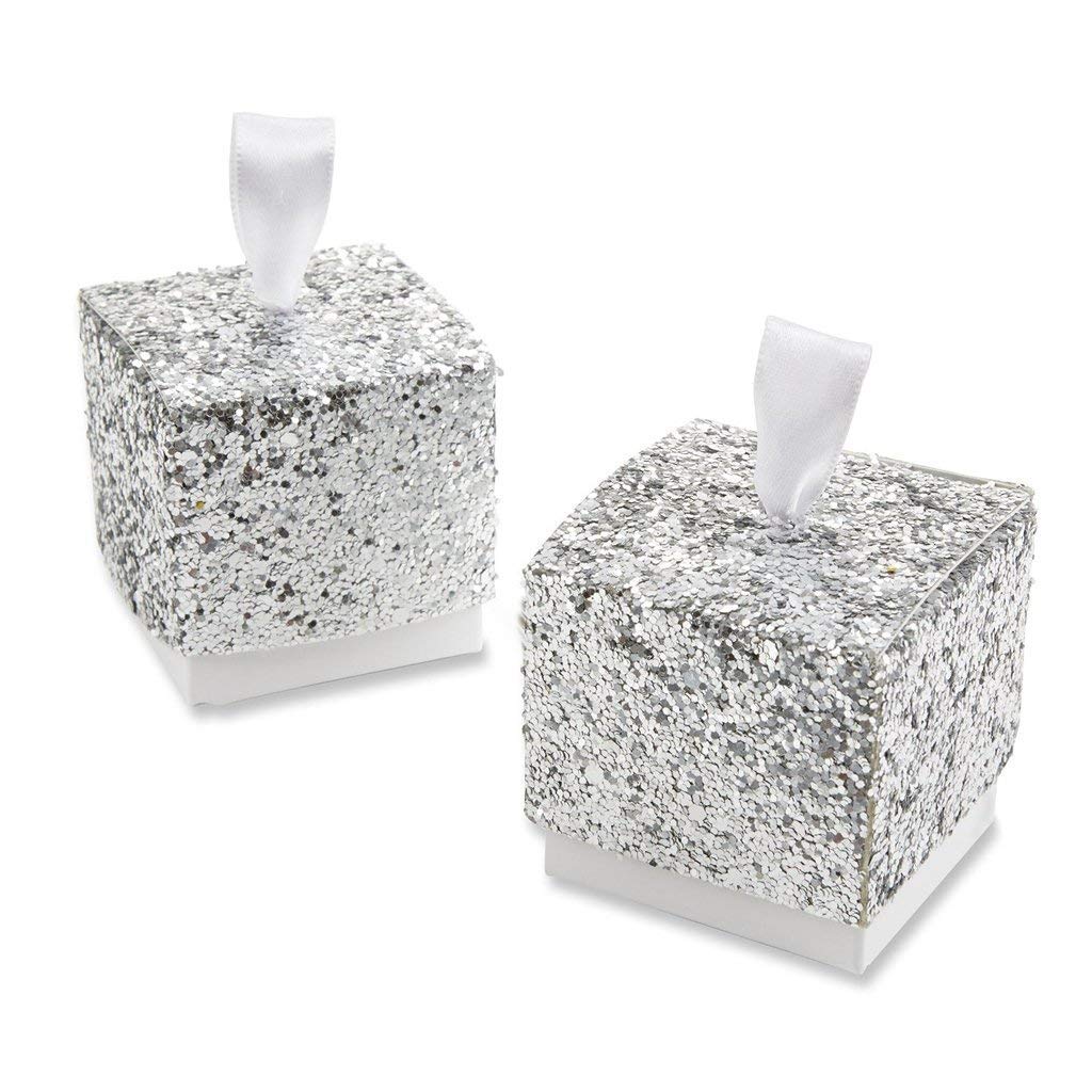 24pcs Silver Glitter Wedding Favor Boxes - Elegant Candy Favor Boxes for Weddings, Bridal Showers, Baby Showers & Party Favors - Perfect for Chocolate, Candies & Small Gifts