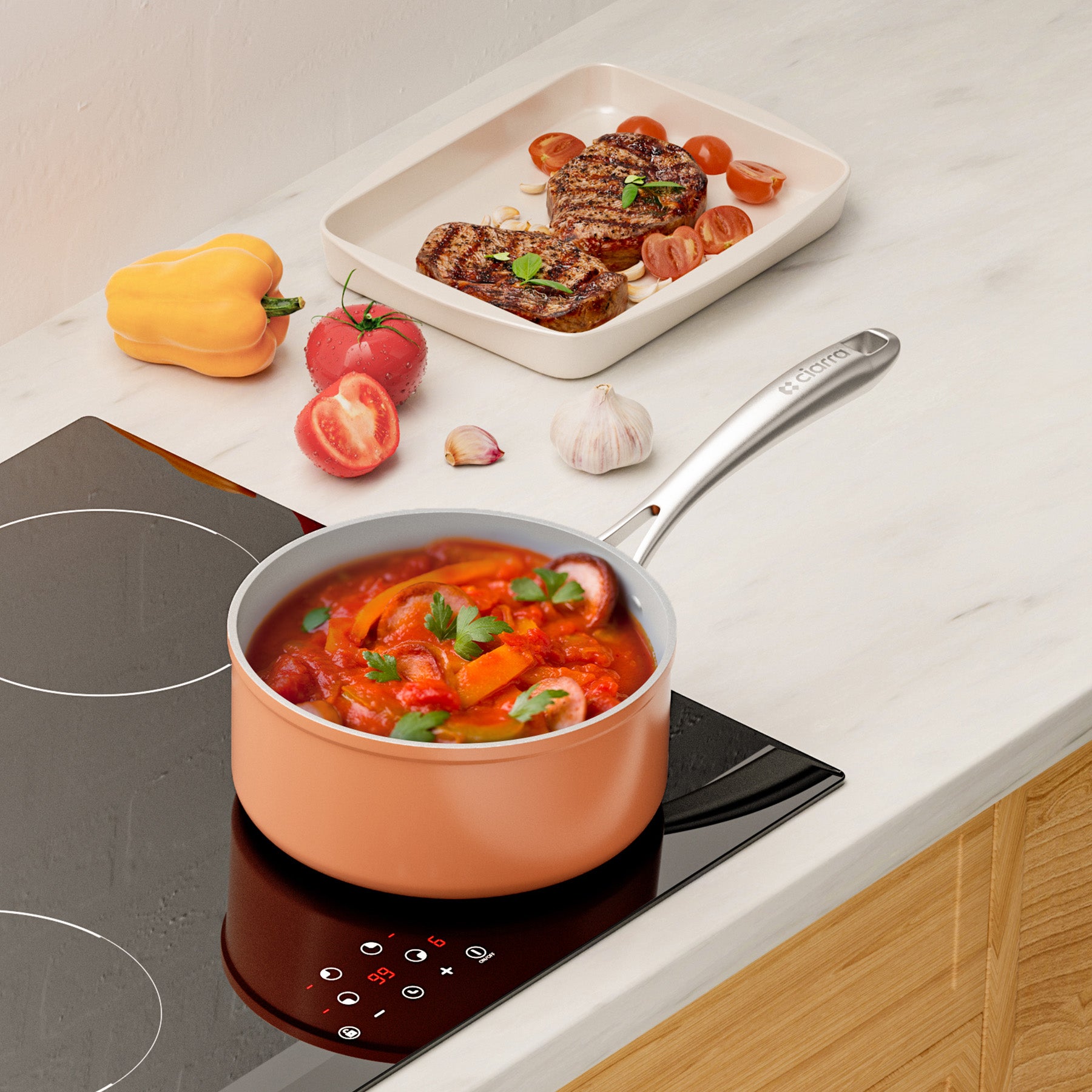 Ciarra Beyond Cookware Mini Duo Set - Nonstick Orange Cookware for Small Kitchens | Perfect for Baking, Frying & Serving Appetizers
