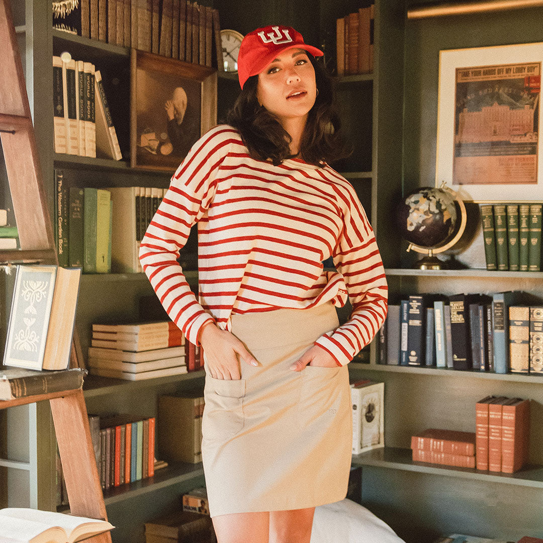 Stylish Crimson Striped Sweater for Women - Cozy Knit Pullover for Fall & Winter - Perfect for Casual Outfits & Holiday Gatherings