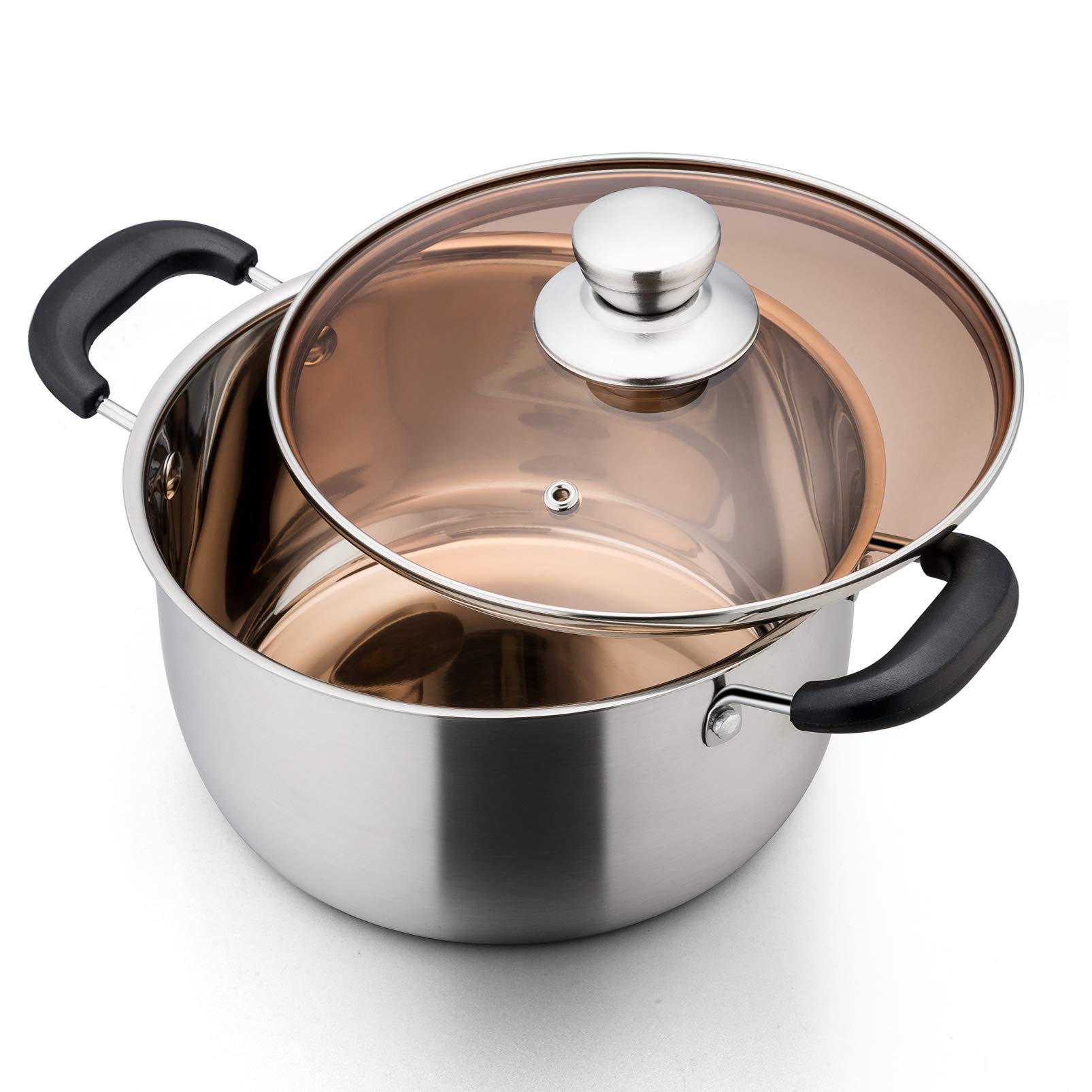 Premium 3 Quart Stainless Steel Stock Pot with Glass Lid - P&P CHEF Heavy Duty Cooking Pot with Heat-Proof Handles for Boiling, Stewing & Soup Making - Ideal for Home Kitchen & Restaurant Use