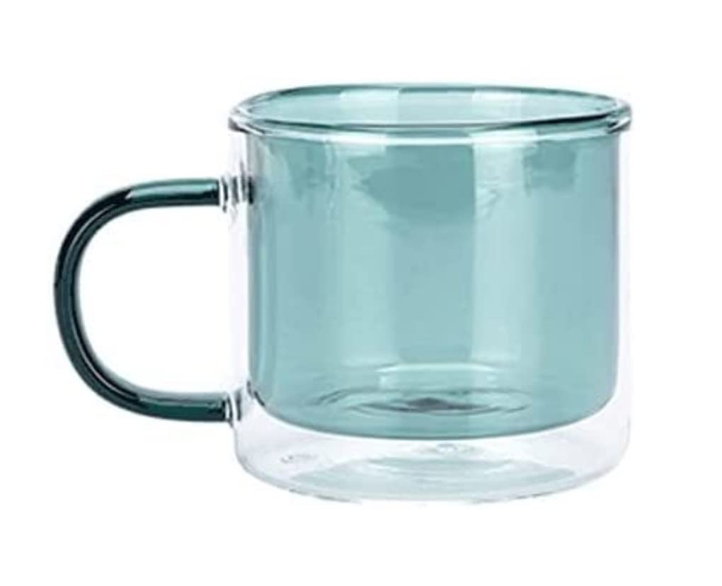 Double Walled Insulated Glass Coffee Mug with Handle - 12oz Green Tea Cup for Hot & Cold Drinks - Perfect for Home, Office, Camping & Gifts