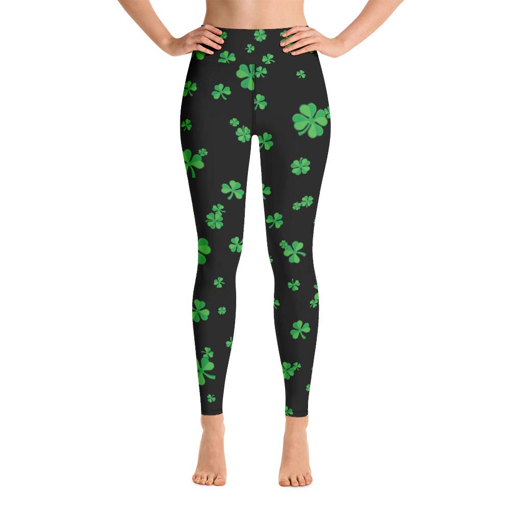 Shamrock Print High Waist Leggings for Women - St. Patrick's Day Green Yoga Pants - Made in USA - Perfect for Workouts, Festivals & Irish-Themed Parties