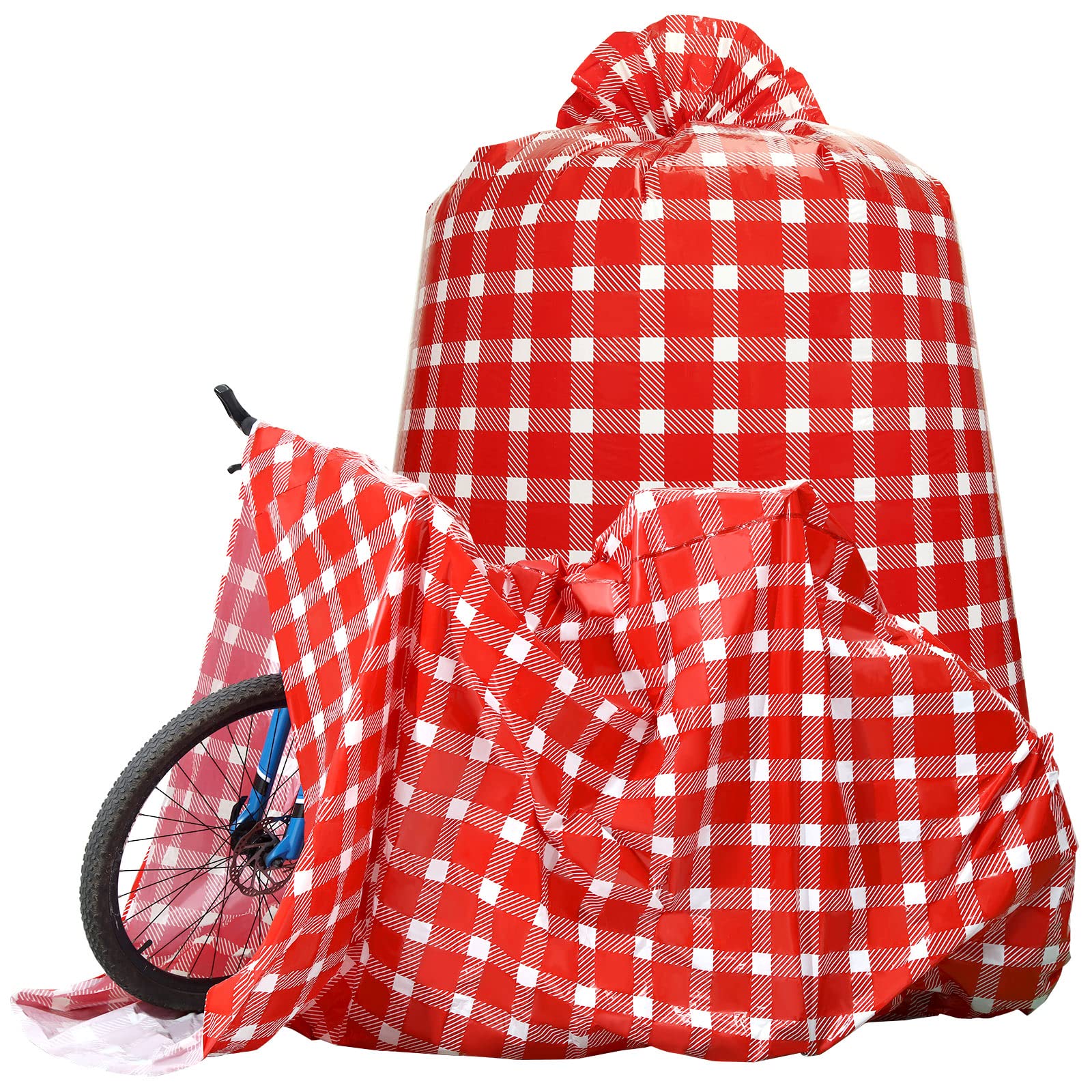 Teling 2-Pack 80 x 60 Inch Jumbo Christmas Bike Gift Bags - Extra Large Durable Plastic Bicycle Present Bags for Heavy Gifts (Red & White) - Perfect for Holiday Bicycle Surprises, Xmas Party Favors & Large Item Wrapping