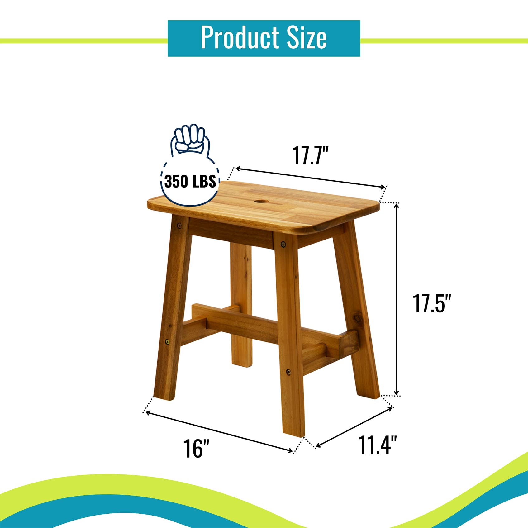 Premium Solid Wood Step Stool - 380lb Weight Capacity Multi-Purpose Stool for Bathroom, Kitchen & Kids | Perfect as Plant Stand, Step Ladder & Decorative Stool for Home Use