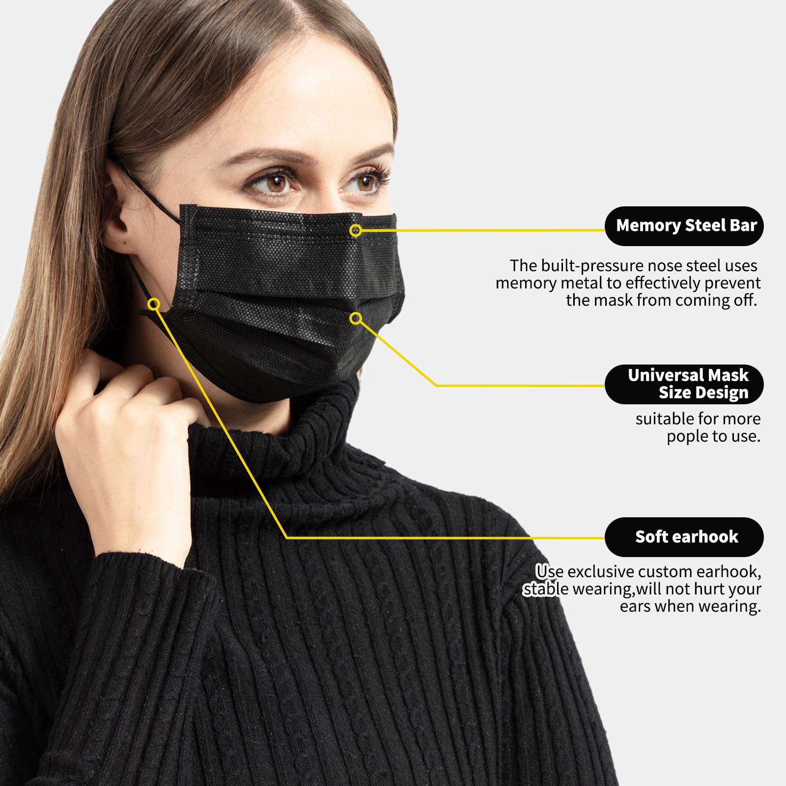 3-Ply Disposable Face Masks with Elastic Ear Loops - Breathable, Comfortable & Skin-Friendly for Daily Use, Travel, and Public Safety Protection