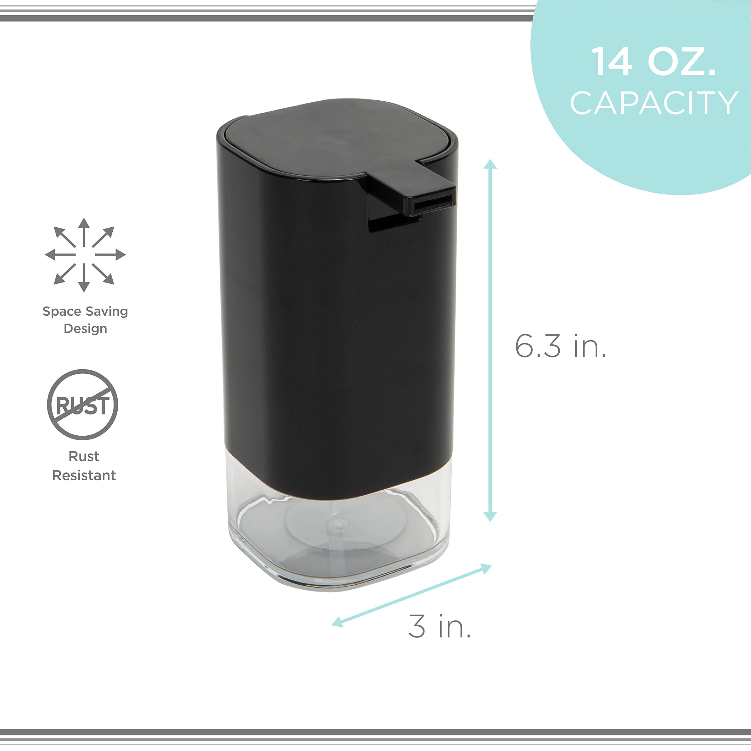 Bath Bliss Acrylic Soap Dispenser - 14 oz Capacity, Easy Pump Design, Rust-Resistant for Bathroom & Kitchen - Perfect for Liquid Soap, Lotion & Hand Wash (Black)