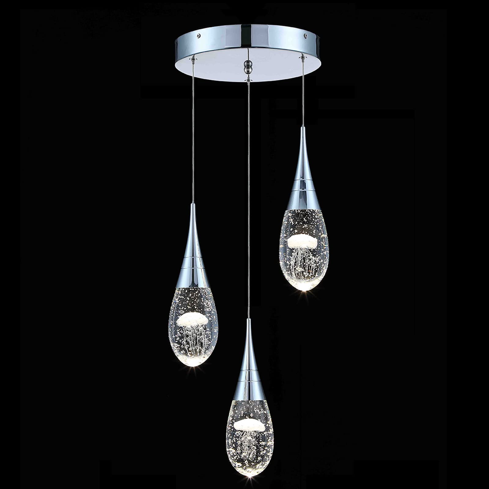JoollySun Crystal Pendant Light Fixtures - Modern 3-Light Cluster Chandelier for Kitchen Island, Dining Room & Bathroom - Elegant Lighting for Home Decor & Interior Design