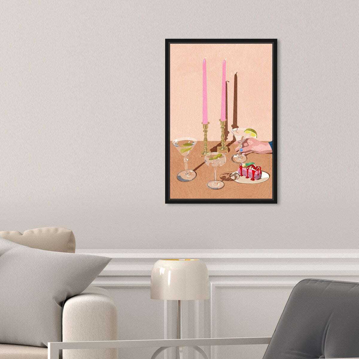 Elegant Pink Framed Canvas Wall Art Print - Modern Dessert & Drink Theme for Dining Room Decor | Perfect for Kitchen, Living Room, and Home Decoration