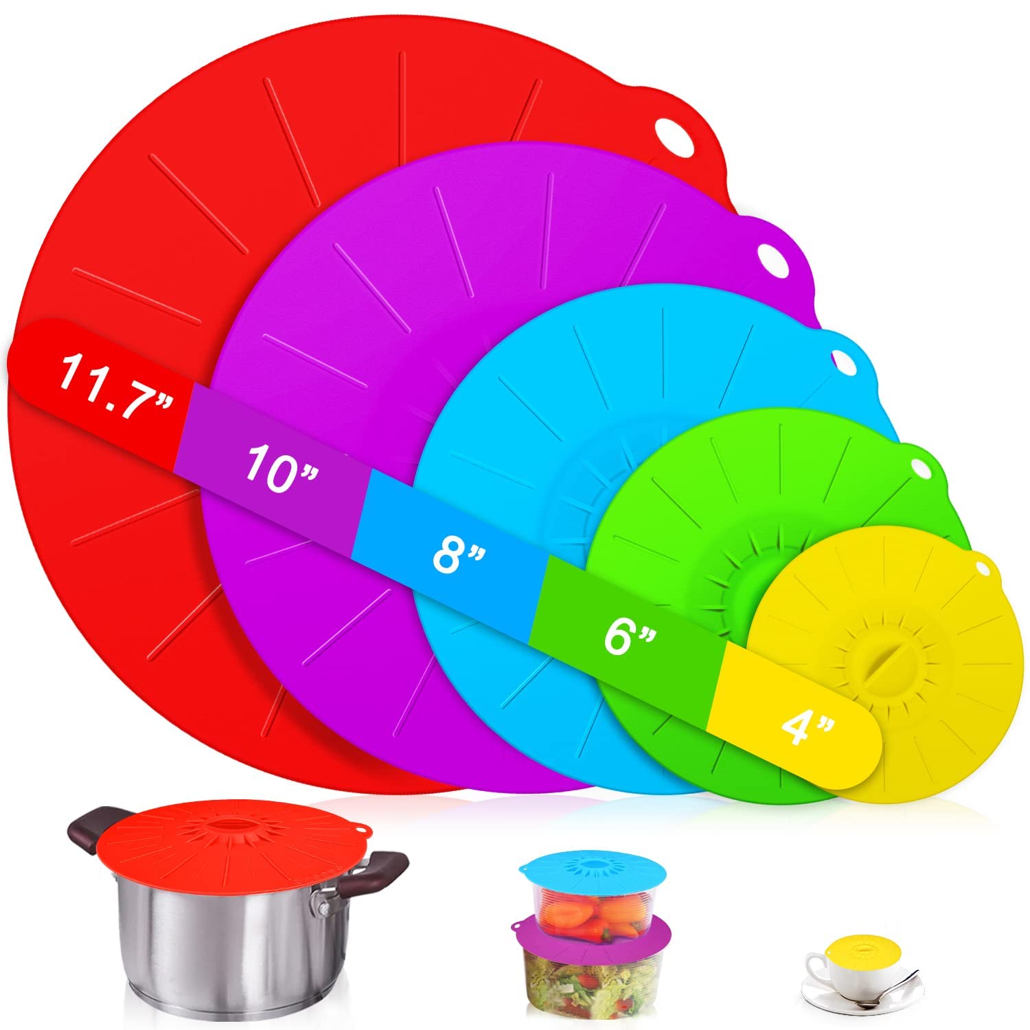 5-Pack Reusable Silicone Food Covers – Microwave & Oven Safe Splatter Lids for Bowls, Pans & Food Storage | Heat-Resistant, BPA-Free | Perfect for Meal Prep, Leftovers & Refrigerator Storage