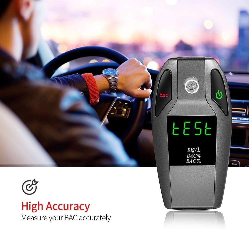 Professional Portable Breathalyzer with 5 Mouthpieces - High Accuracy Alcohol Tester for Personal & Workplace Use | Ideal for Parties, Driving Safety & Employee Testing