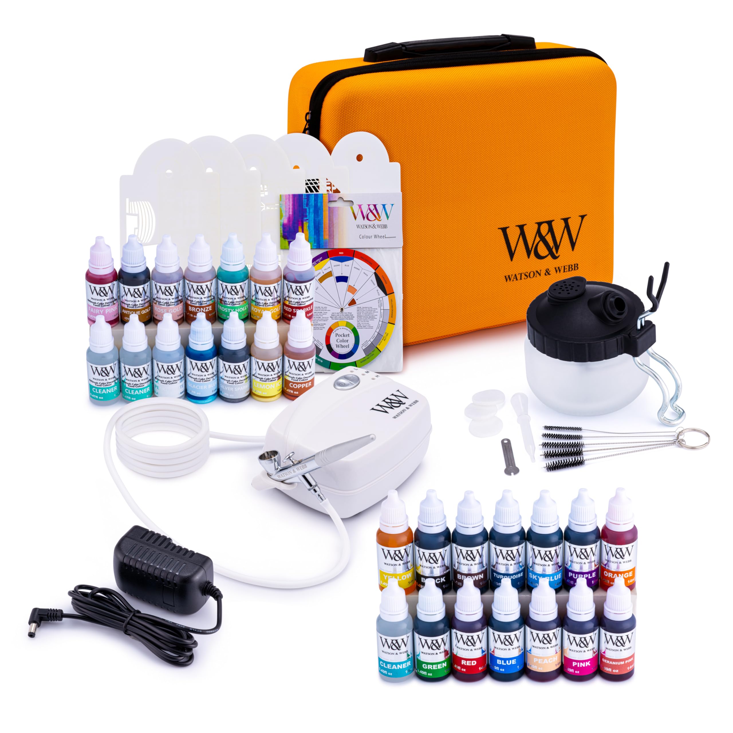 Professional Cake Airbrush Decorating Kit with 25 Vibrant Colors - Electric Spray Gun, Stencils, Storage Case & Tools for Cake Decorating, Cookie Art, Baking & Food Coloring | Perfect for Birthday Cakes, Wedding Desserts & DIY Baking Projects