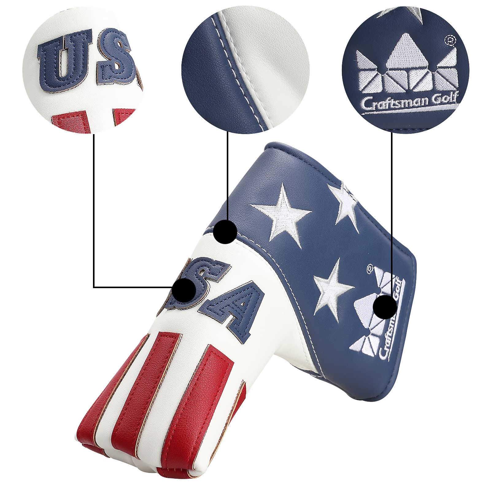 Premium CRAFTSMAN GOLF USA Mallet Putter Headcover - Compatible with Scotty Cameron & Odyssey Putters - Durable Golf Club Protection for Practice & Tournament Play