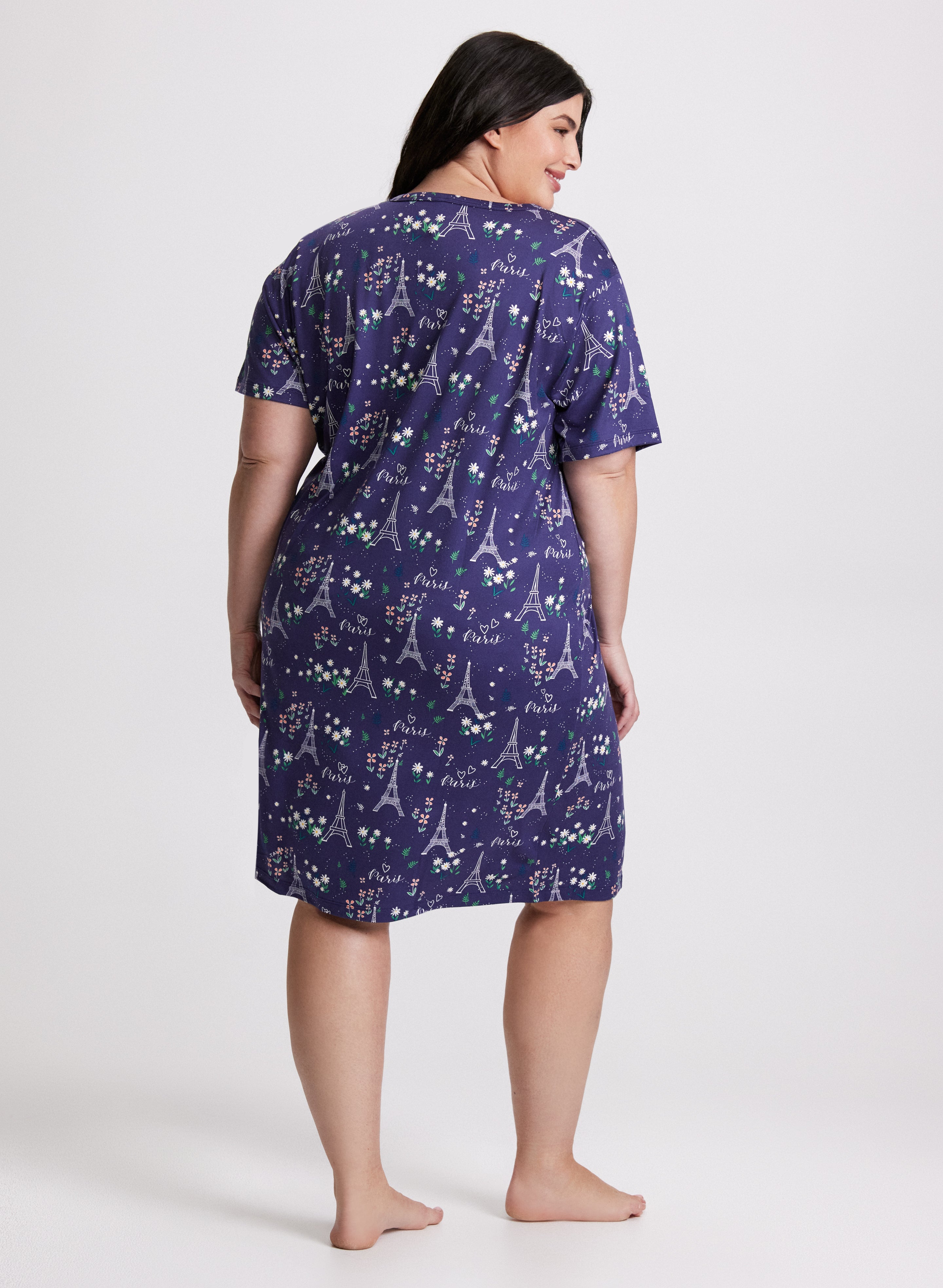 Eiffel Tower Print Nightgown - Soft & Comfortable Sleepwear for Women - Perfect for Relaxing at Home or Romantic Getaways